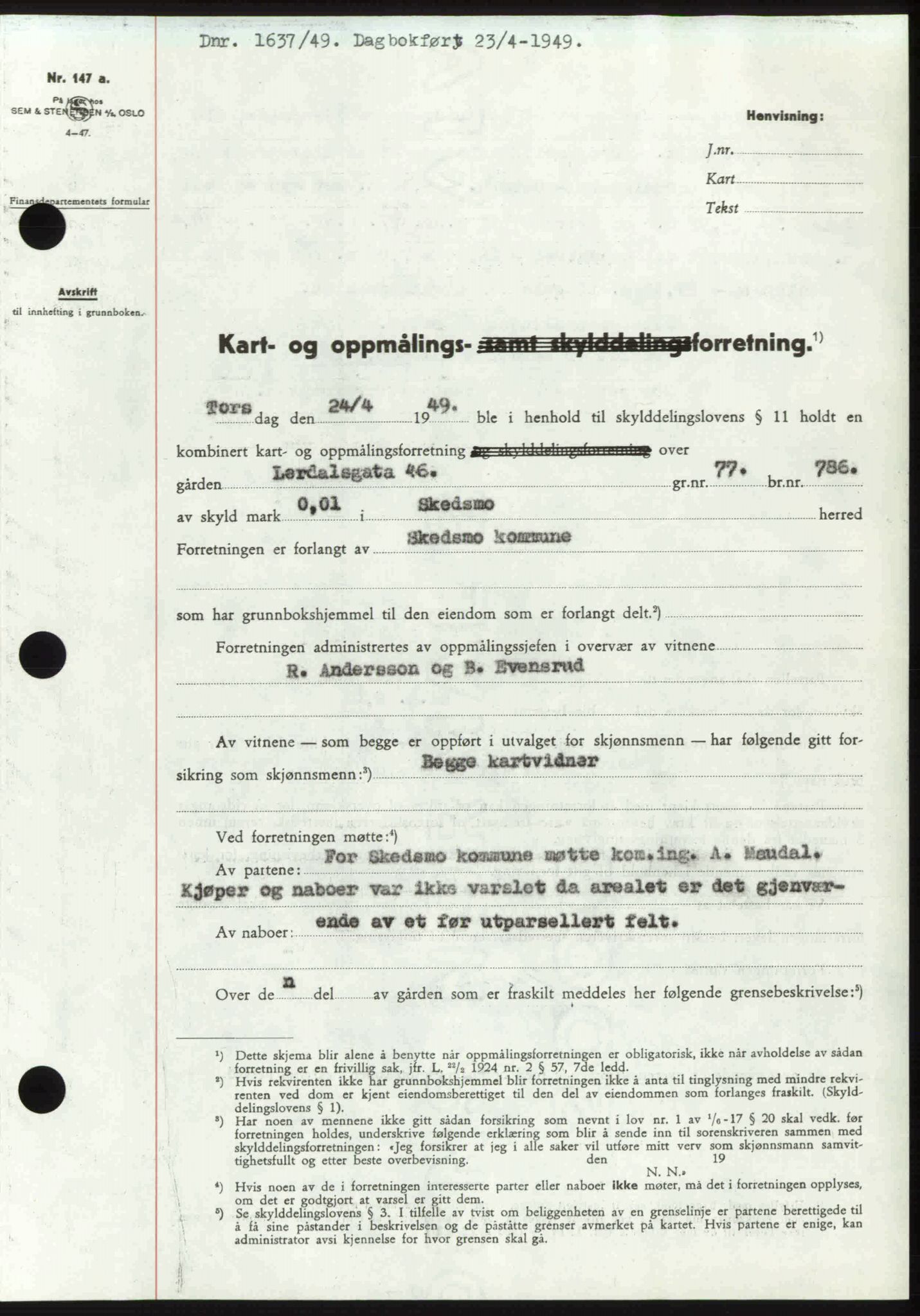 Nedre Romerike sorenskriveri, SAO/A-10469/G/Gb/Gbd/L0025: Pantebok nr. 25, 1949-1949, Dagboknr: 1637/1949