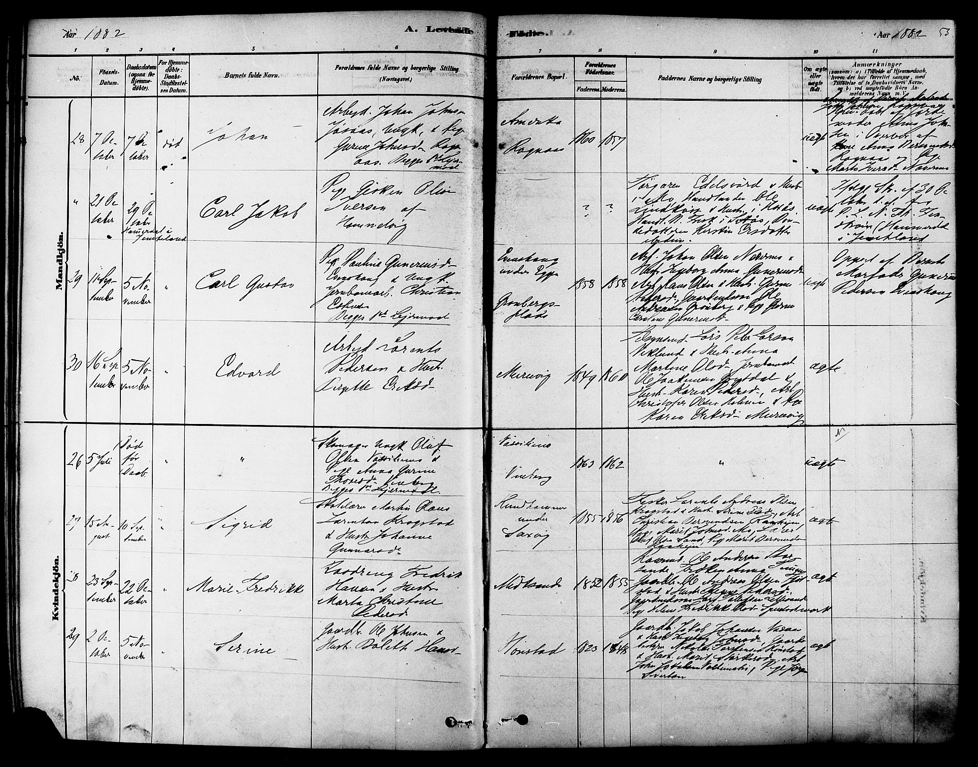 Ministerialprotokoller, klokkerbøker og fødselsregistre - Sør-Trøndelag, SAT/A-1456/616/L0410: Ministerialbok nr. 616A07, 1878-1893, s. 53