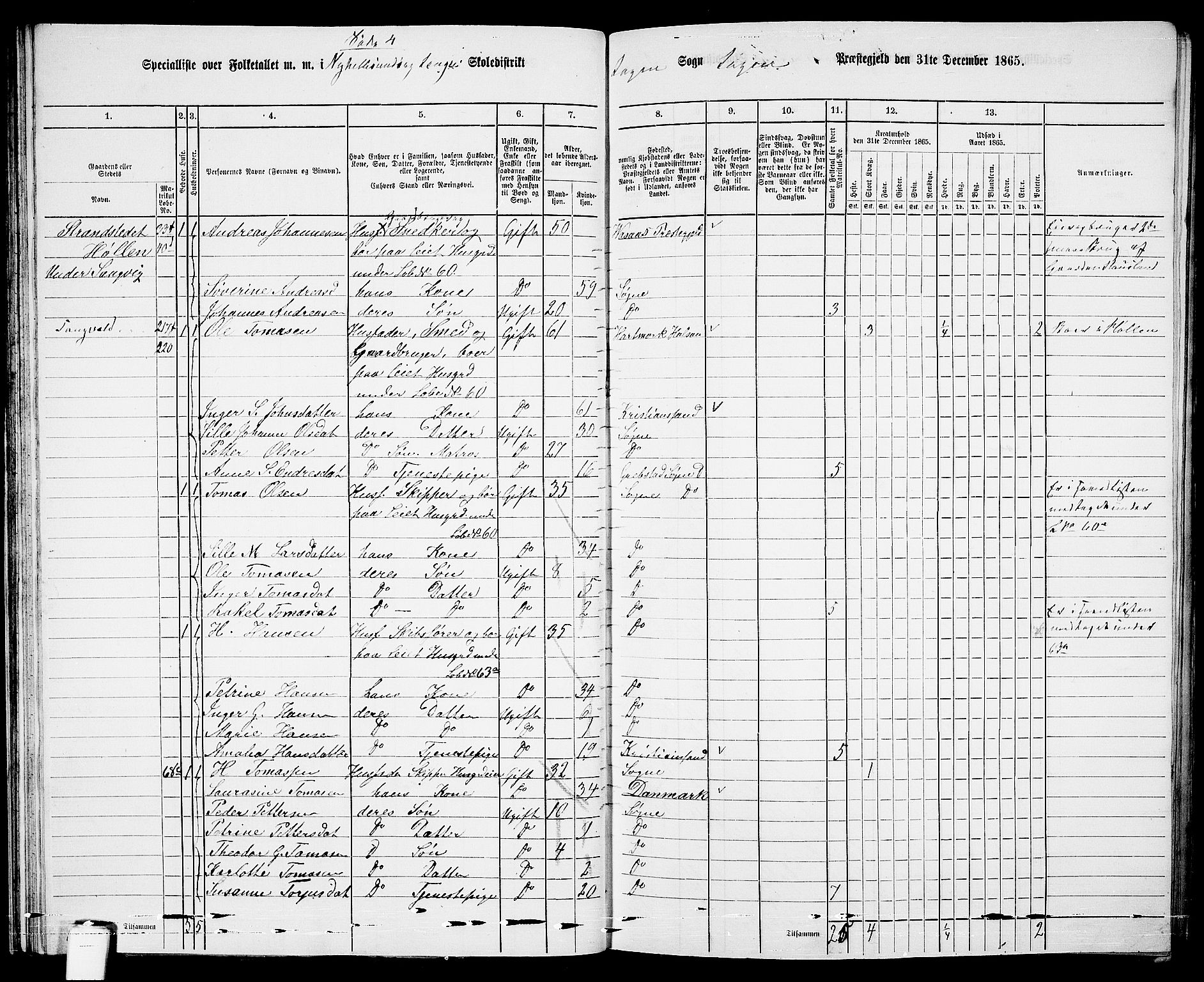 RA, Folketelling 1865 for 1018P Søgne prestegjeld, 1865, s. 53