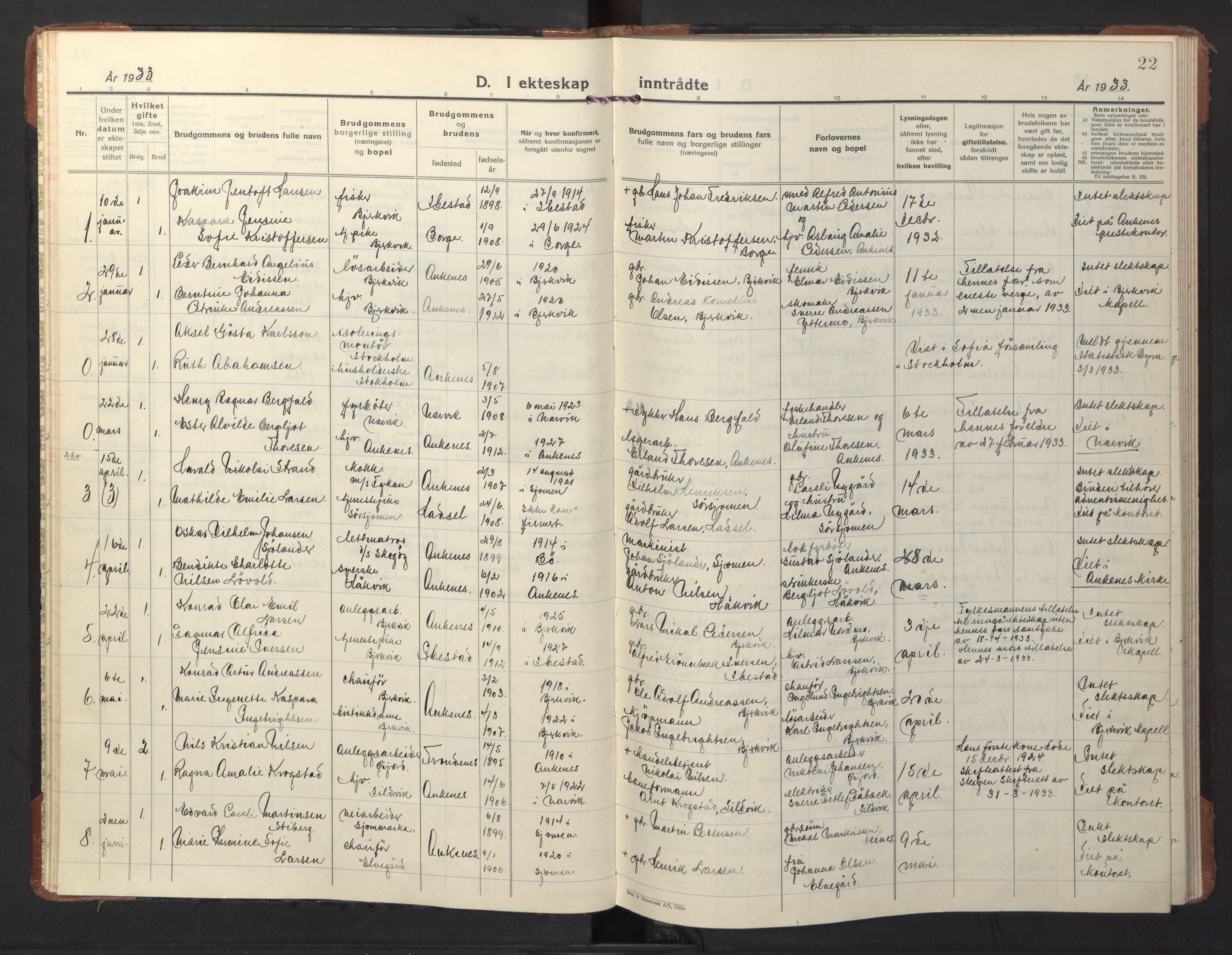 Ministerialprotokoller, klokkerbøker og fødselsregistre - Nordland, AV/SAT-A-1459/866/L0948: Ministerialbok nr. 866A11, 1929-1949, s. 22