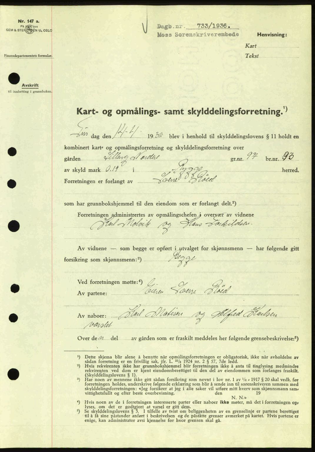 Moss sorenskriveri, SAO/A-10168: Pantebok nr. A1, 1936-1936, Dagboknr: 733/1936