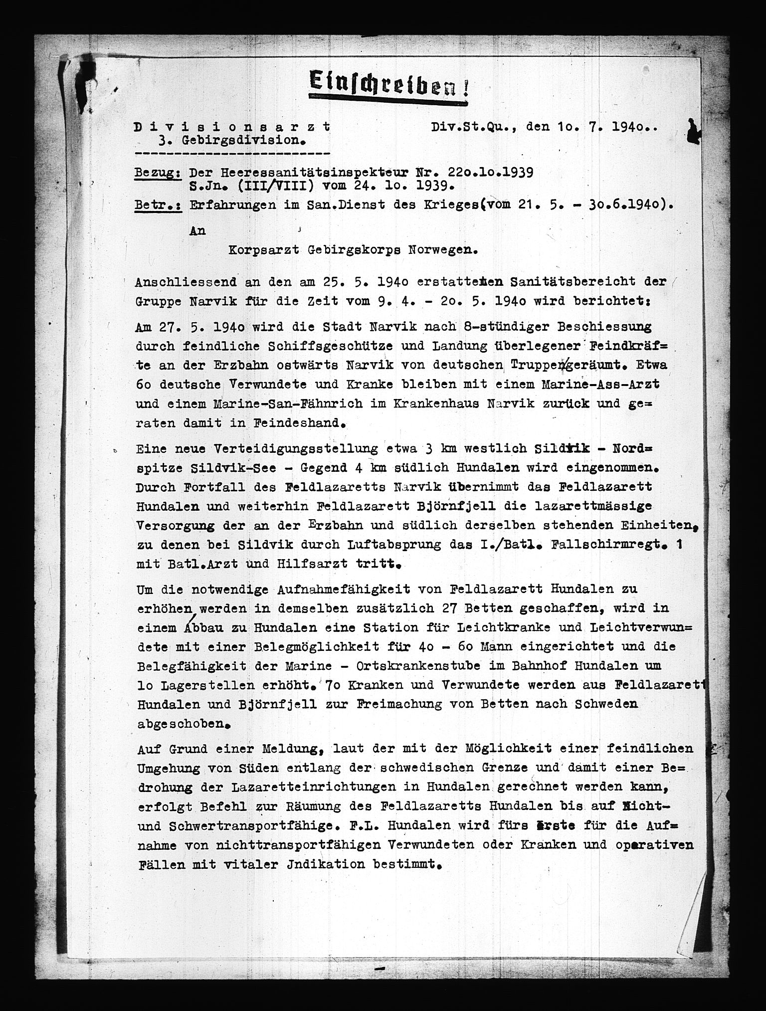 Documents Section, AV/RA-RAFA-2200/V/L0086: Amerikansk mikrofilm "Captured German Documents".
Box No. 725.  FKA jnr. 601/1954., 1940, s. 282