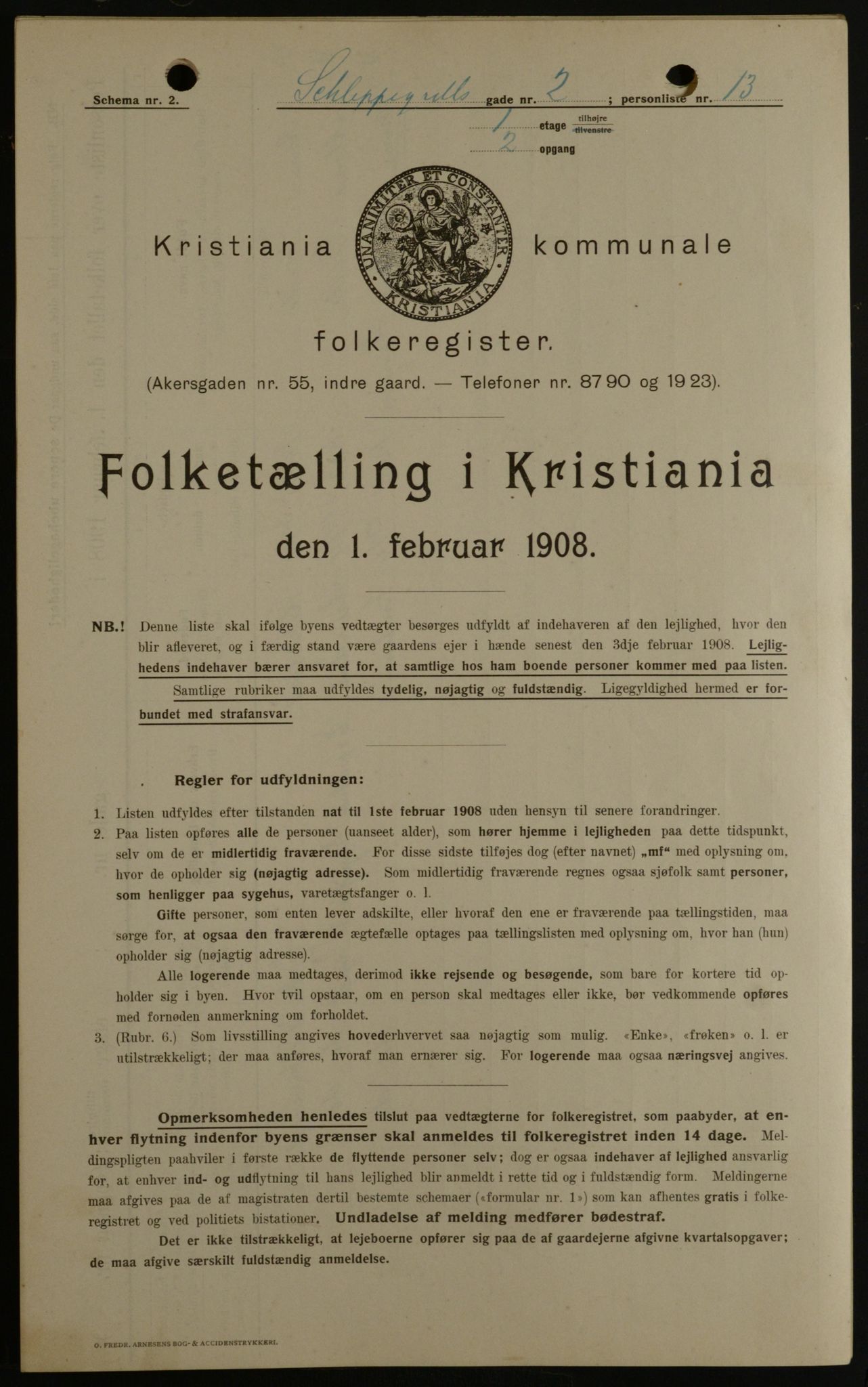 OBA, Kommunal folketelling 1.2.1908 for Kristiania kjøpstad, 1908, s. 80752