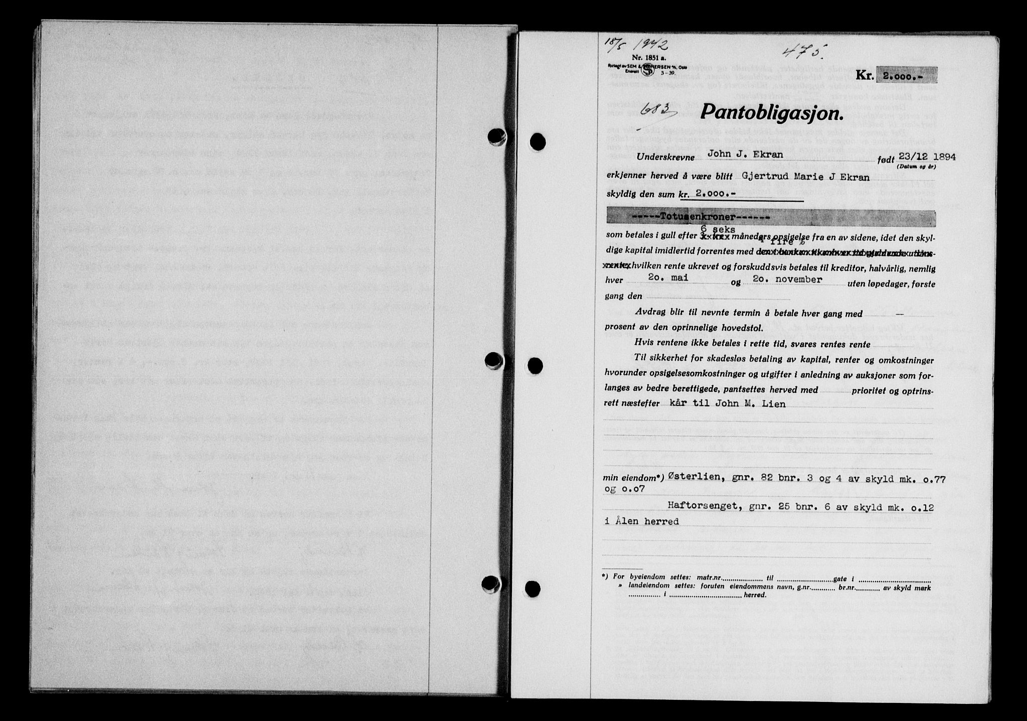 Gauldal sorenskriveri, SAT/A-0014/1/2/2C/L0054: Pantebok nr. 59, 1941-1942, Dagboknr: 683/1942