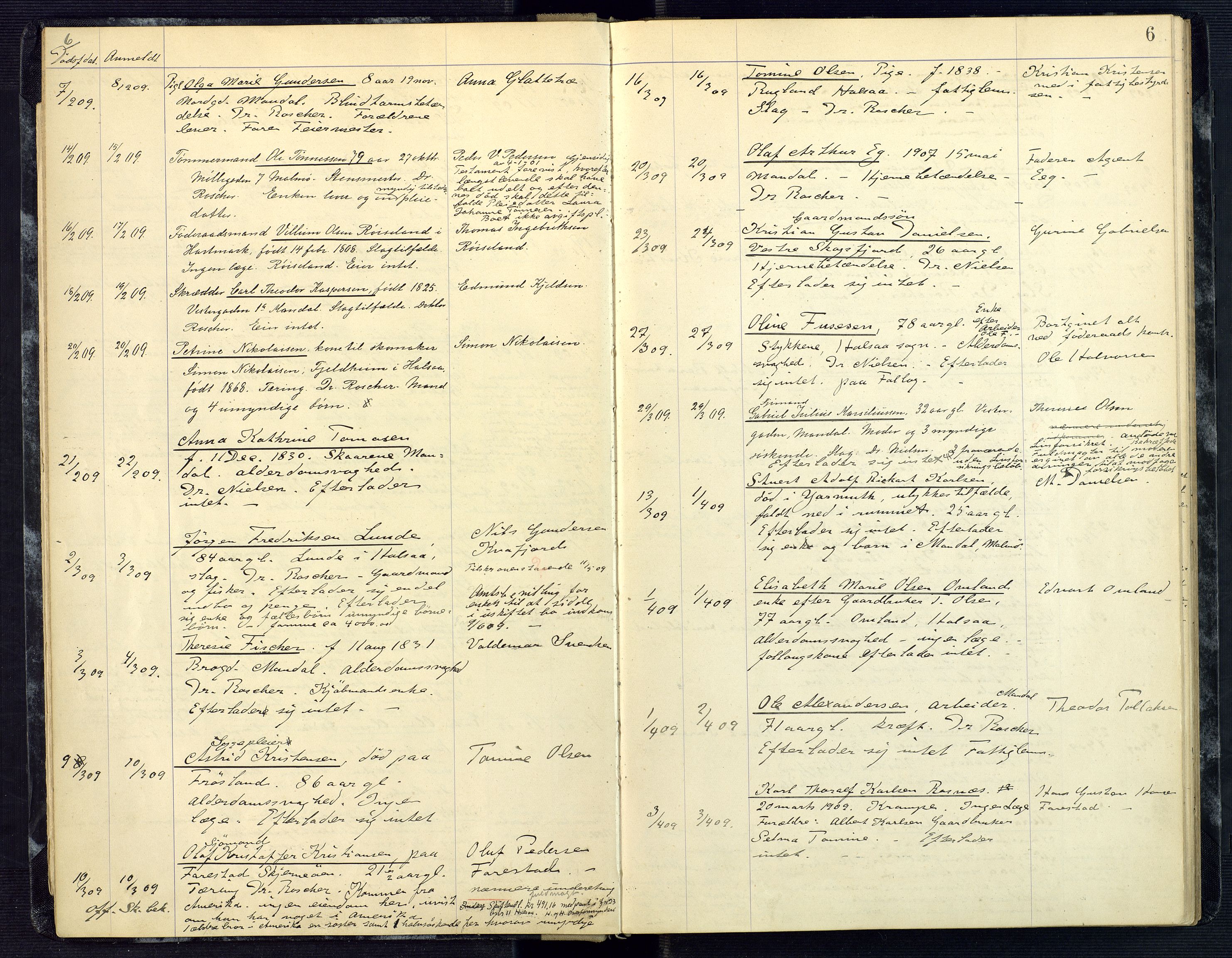 Mandal sorenskriveri, SAK/1221-0005/001/H/Ha/L0006: Dødsfall Mandal prestegjeld nr 5, 1908-1920, s. 6