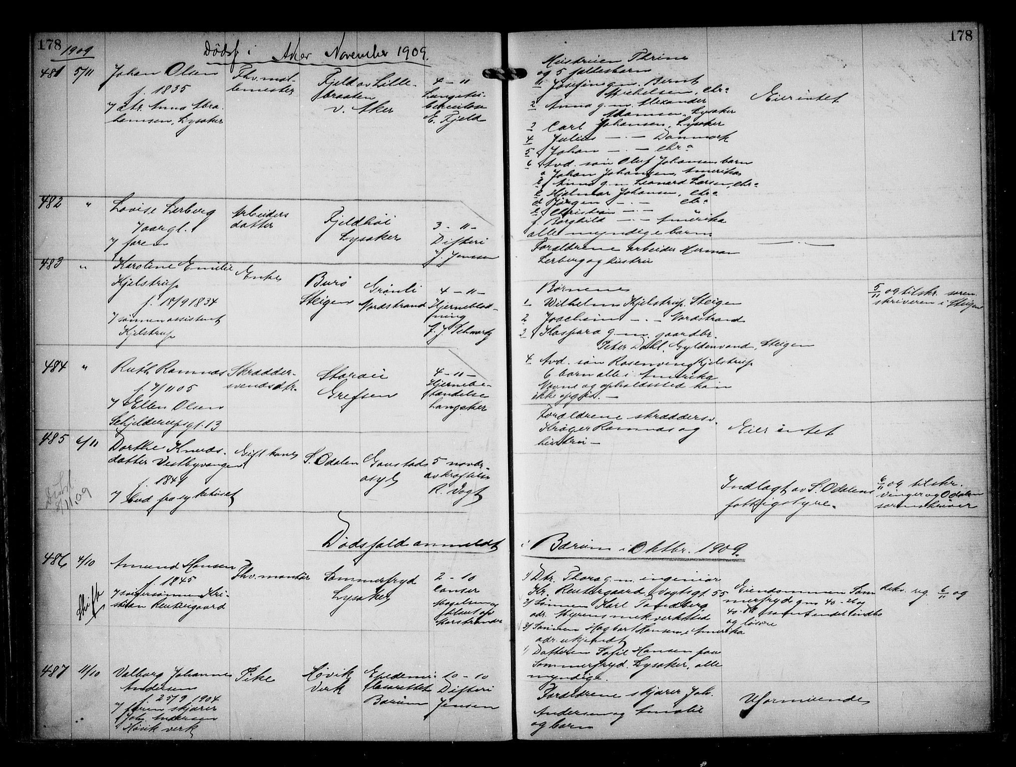 Aker kriminaldommer, skifte- og auksjonsforvalterembete, SAO/A-10452/H/Hb/Hba/Hbaa/L0002: Dødsfallsprotokoll, 1907-1912, s. 178