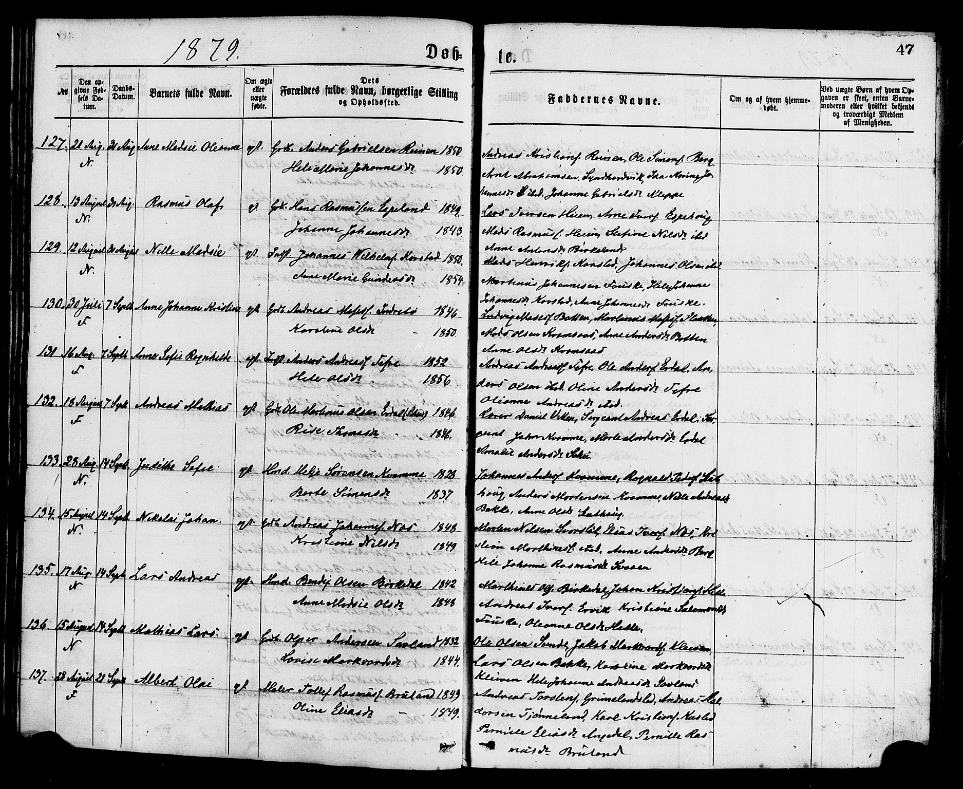 Førde sokneprestembete, AV/SAB-A-79901/H/Haa/Haaa/L0011: Ministerialbok nr. A 11, 1877-1880, s. 47