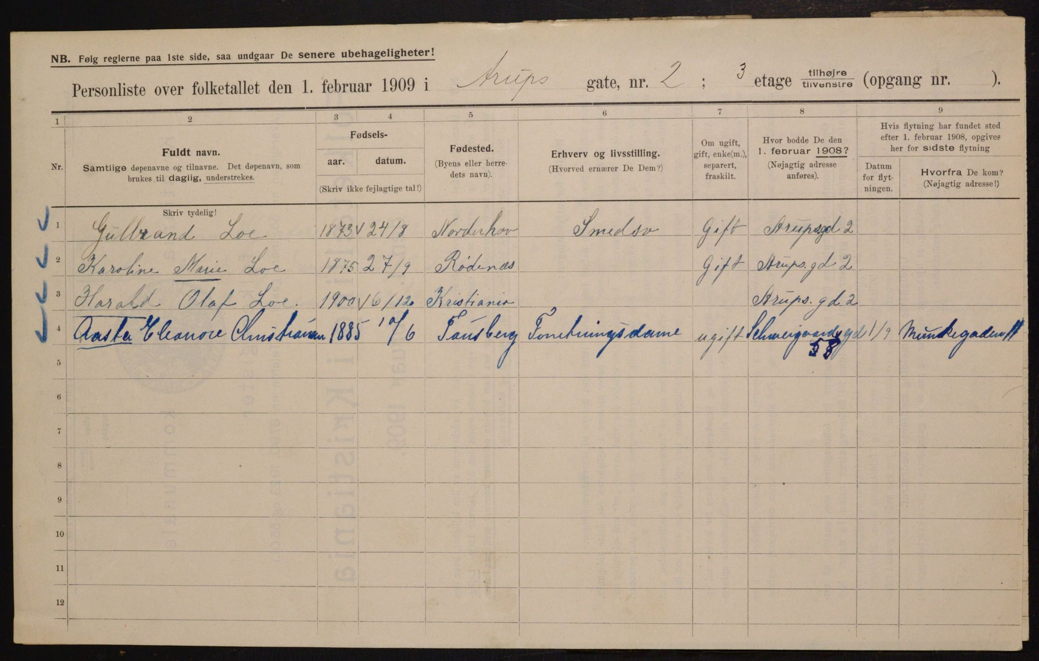 OBA, Kommunal folketelling 1.2.1909 for Kristiania kjøpstad, 1909, s. 2048
