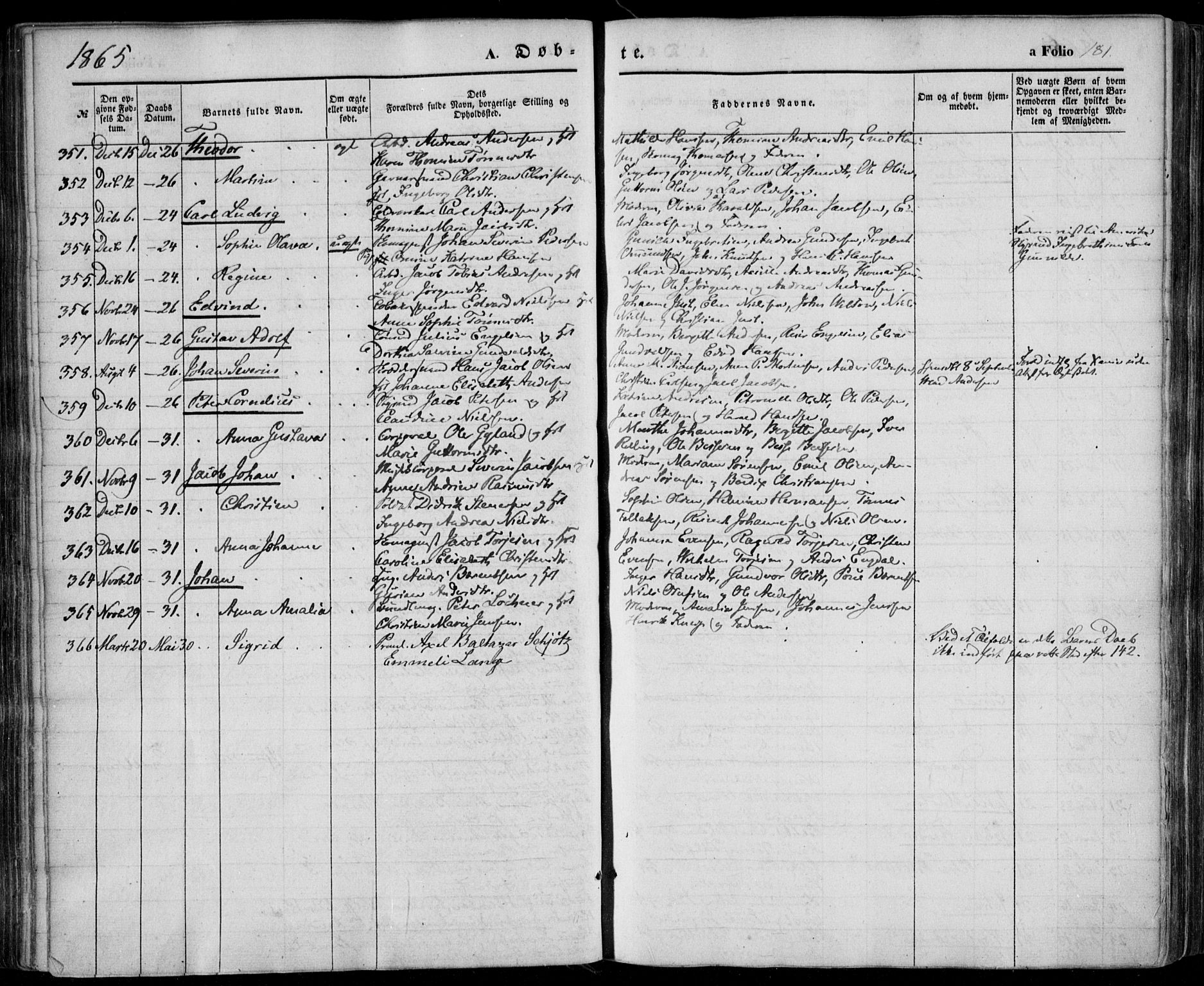 Kristiansand domprosti, AV/SAK-1112-0006/F/Fa/L0014: Ministerialbok nr. A 14, 1852-1867, s. 181