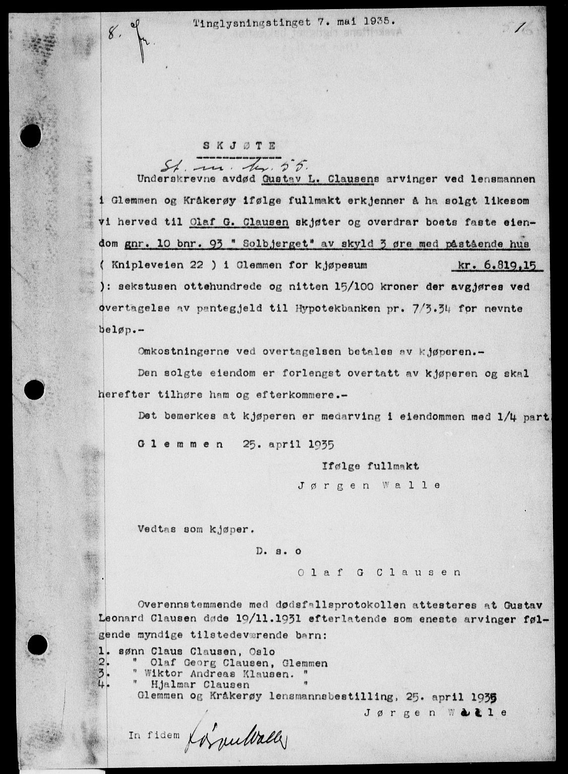 Onsøy sorenskriveri, SAO/A-10474/G/Ga/Gaa/L0077: Pantebok nr. I 77, 1935-1935, s. 1
