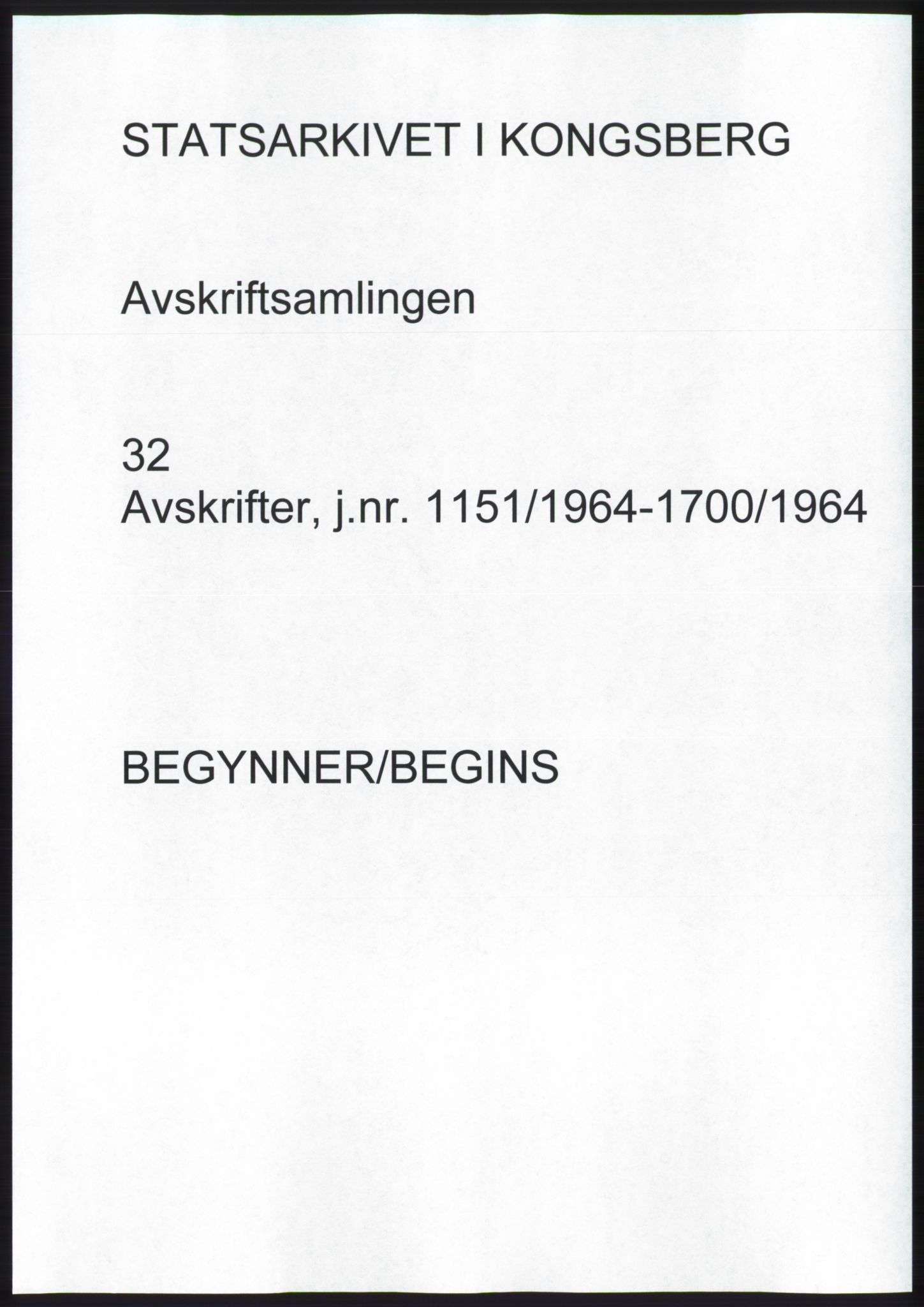 Statsarkivet i Kongsberg, SAKO/A-0001, 1964, s. 1