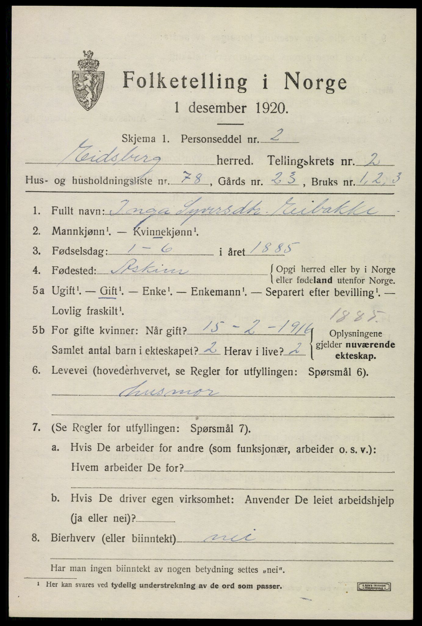 SAO, Folketelling 1920 for 0125 Eidsberg herred, 1920, s. 3963