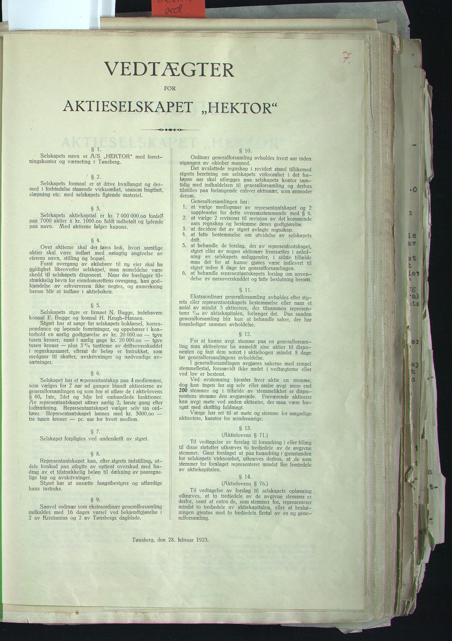 Pa 508 - AS Hektor, VEMU/A-1582/A/Aa/L0001: Møtebok, 1910-1939