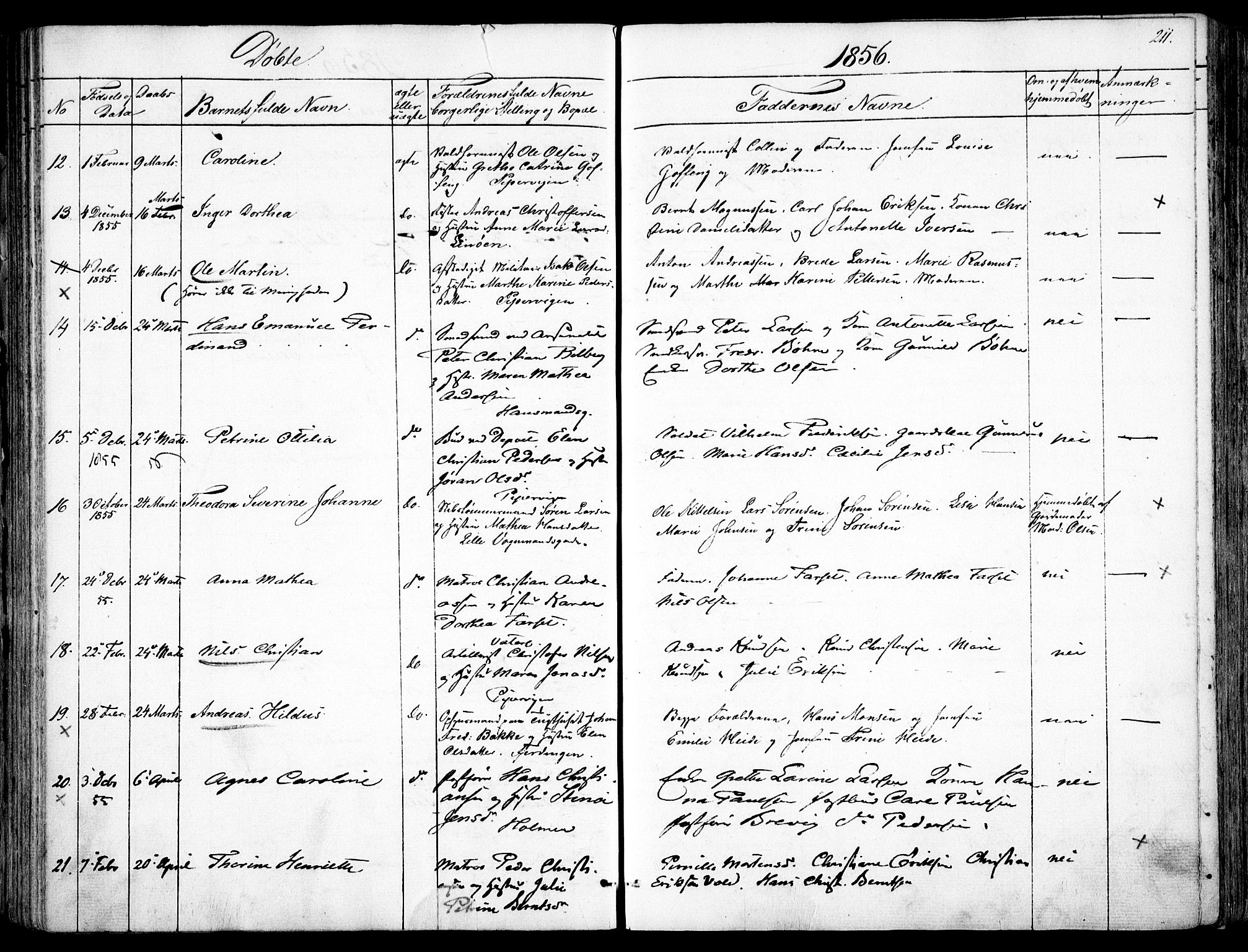 Garnisonsmenigheten Kirkebøker, SAO/A-10846/F/Fa/L0008: Ministerialbok nr. 8, 1842-1859, s. 211