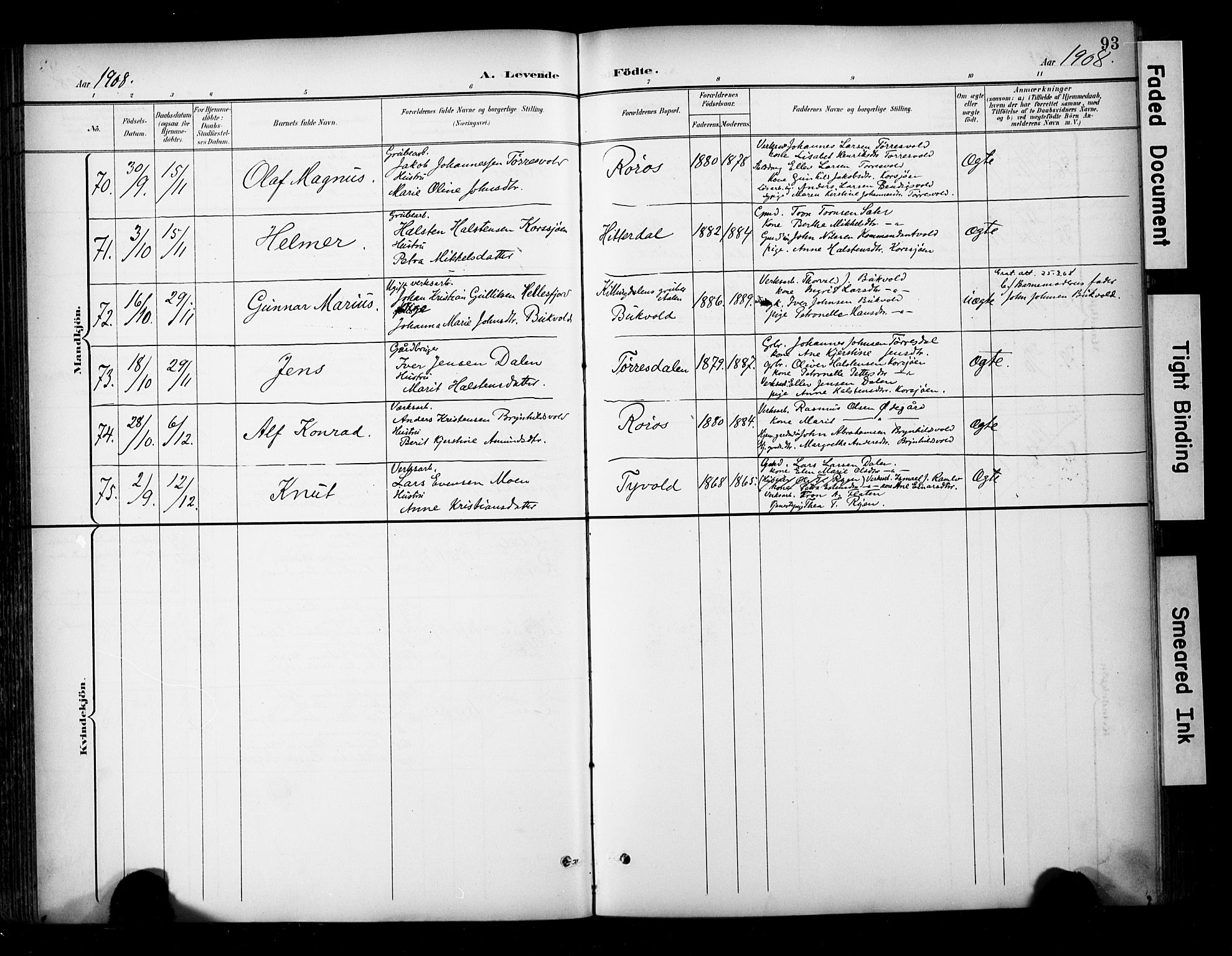 Ministerialprotokoller, klokkerbøker og fødselsregistre - Sør-Trøndelag, SAT/A-1456/681/L0936: Ministerialbok nr. 681A14, 1899-1908, s. 93