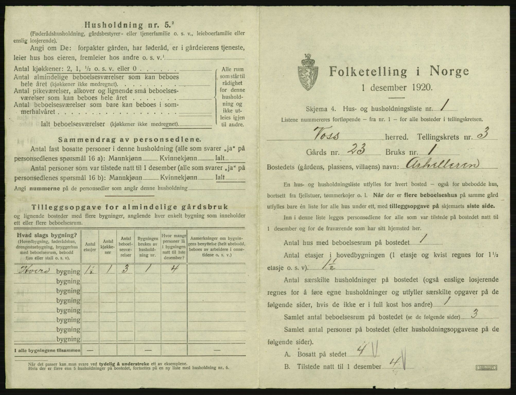 SAB, Folketelling 1920 for 1235 Voss herred, 1920, s. 307