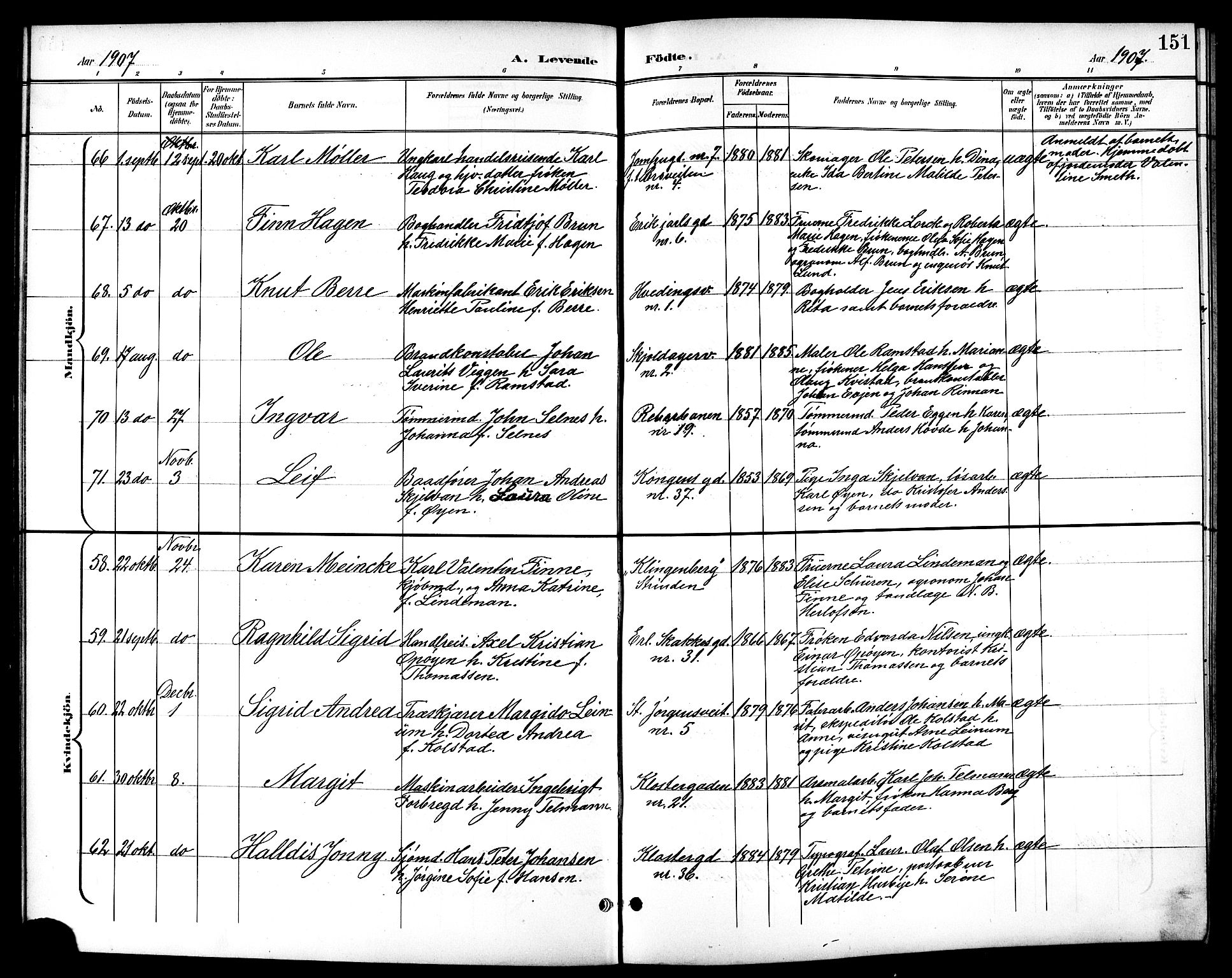 Ministerialprotokoller, klokkerbøker og fødselsregistre - Sør-Trøndelag, SAT/A-1456/601/L0094: Klokkerbok nr. 601C12, 1898-1911, s. 151