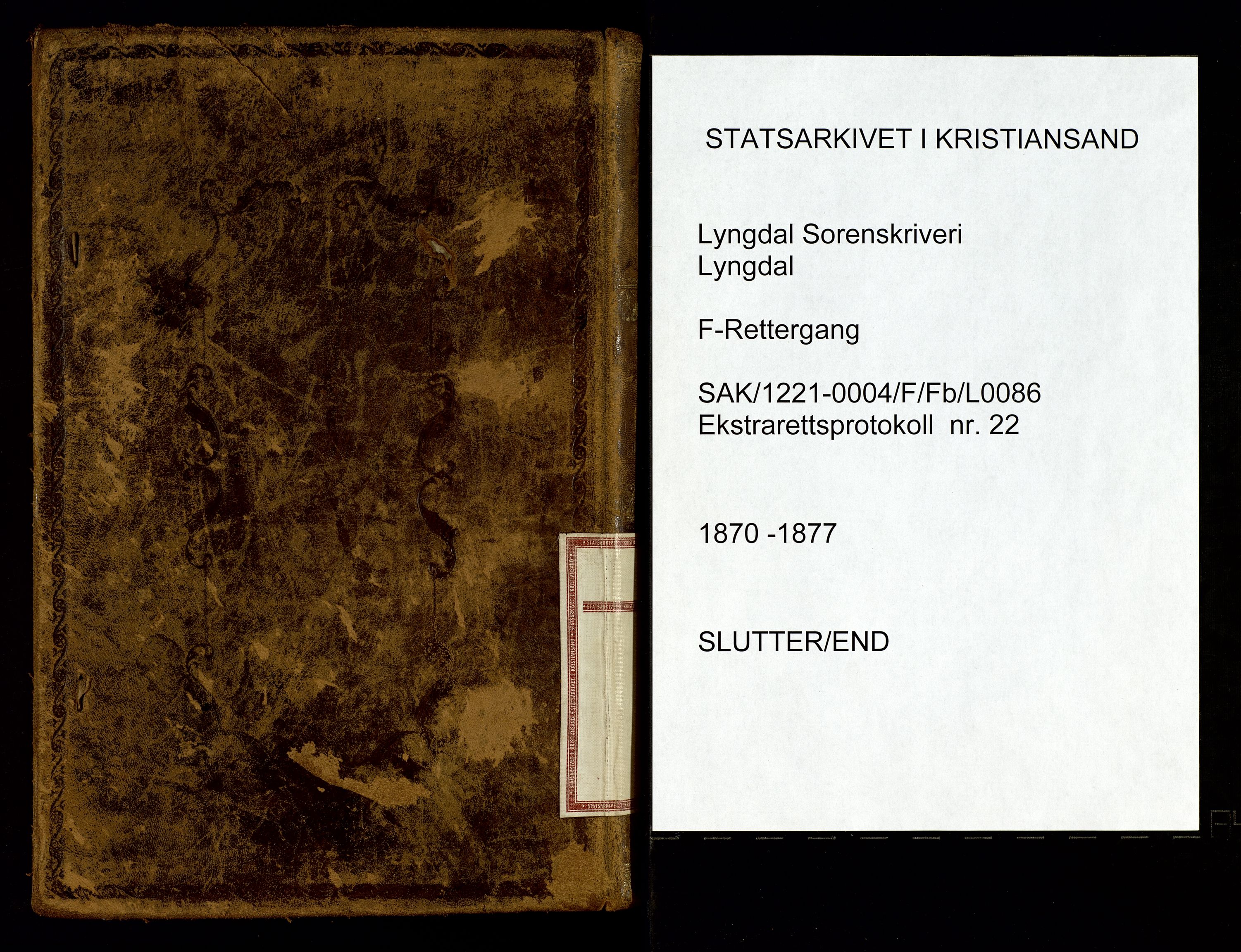 Lyngdal sorenskriveri, AV/SAK-1221-0004/F/Fb/L0086: Ekstrarettsprotokoll nr. 22, 1870-1877