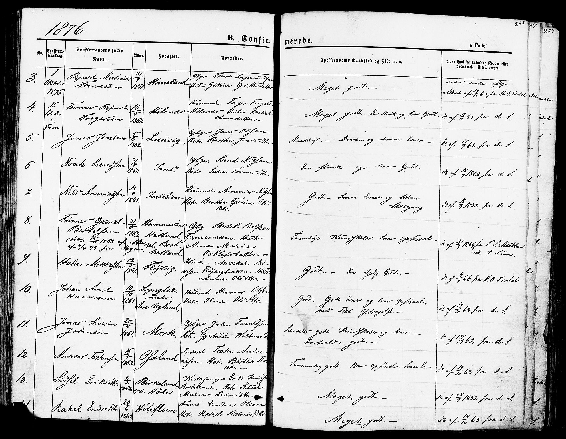 Høgsfjord sokneprestkontor, AV/SAST-A-101624/H/Ha/Haa/L0002: Ministerialbok nr. A 2, 1855-1885, s. 205