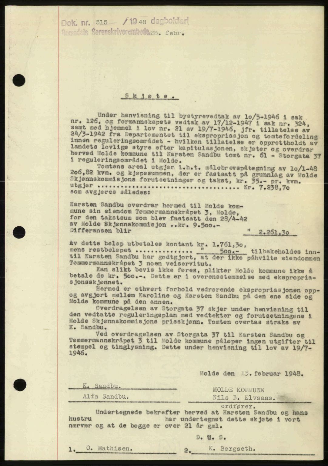 Romsdal sorenskriveri, SAT/A-4149/1/2/2C: Pantebok nr. A25, 1948-1948, Dagboknr: 515/1948