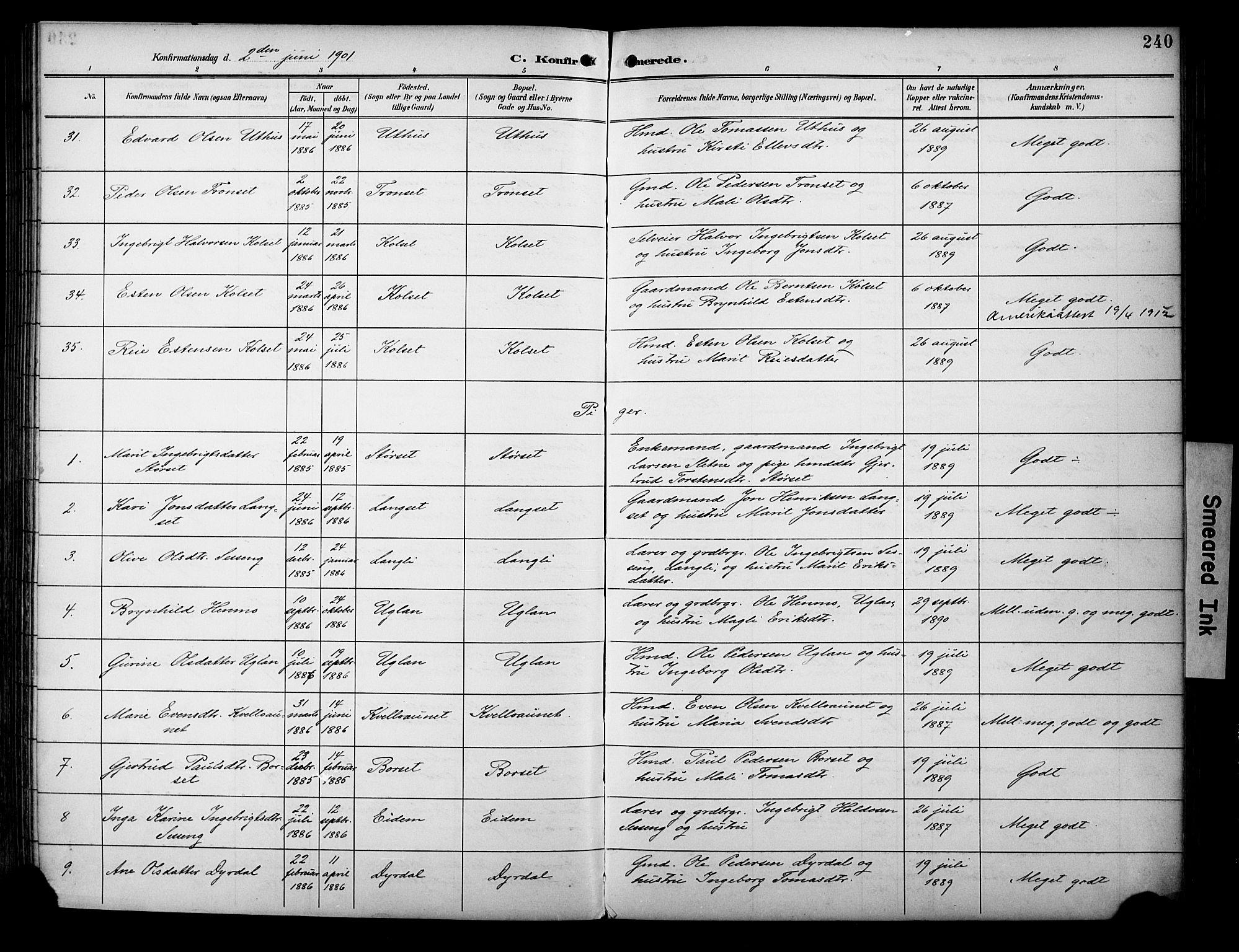 Ministerialprotokoller, klokkerbøker og fødselsregistre - Sør-Trøndelag, SAT/A-1456/695/L1149: Ministerialbok nr. 695A09, 1891-1902, s. 240