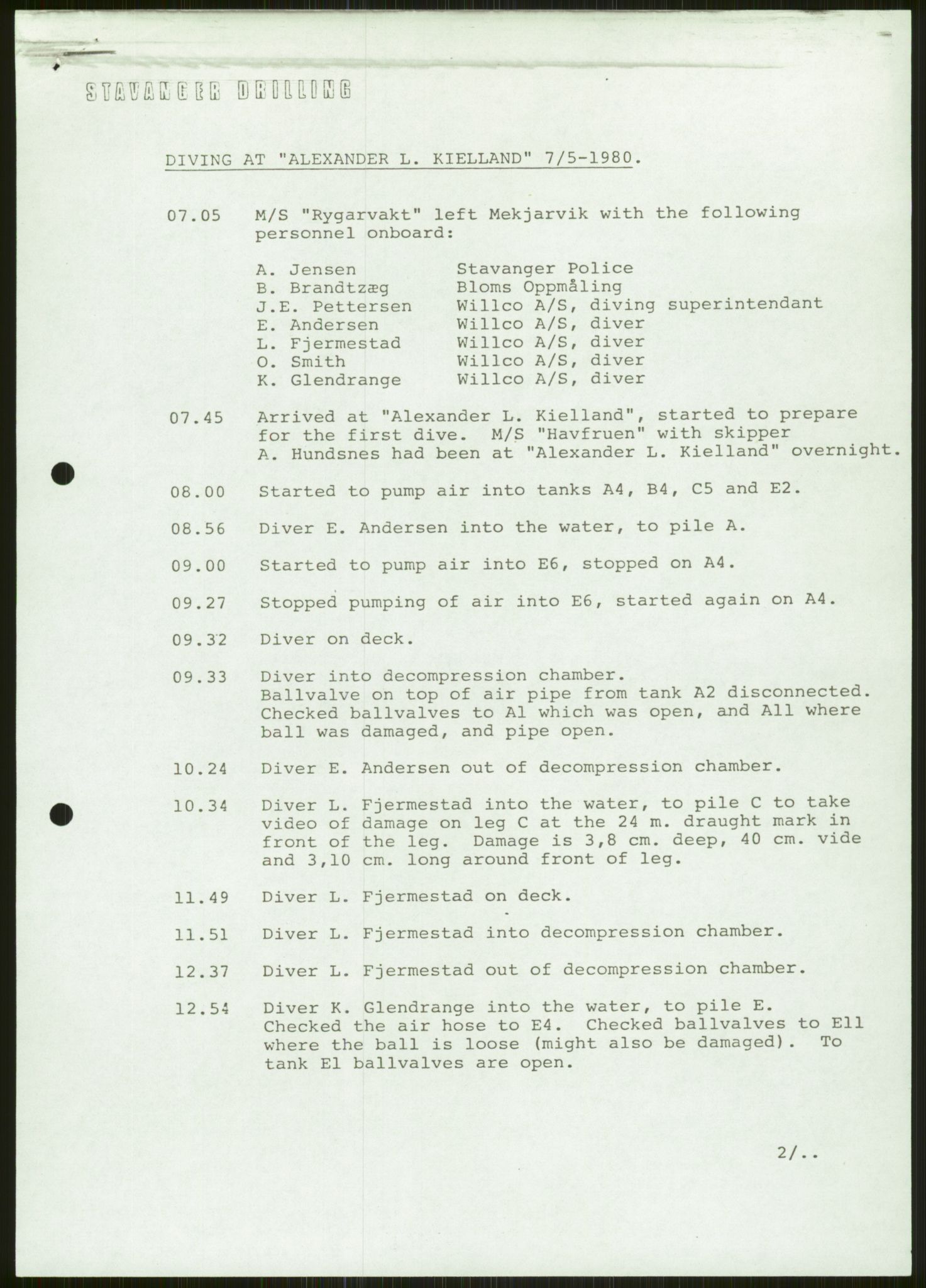 Justisdepartementet, Granskningskommisjonen ved Alexander Kielland-ulykken 27.3.1980, AV/RA-S-1165/D/L0006: A Alexander L. Kielland (Doku.liste + A3-A6, A11-A13, A18-A20-A21, A23, A31 av 31)/Dykkerjournaler, 1980-1981, s. 131