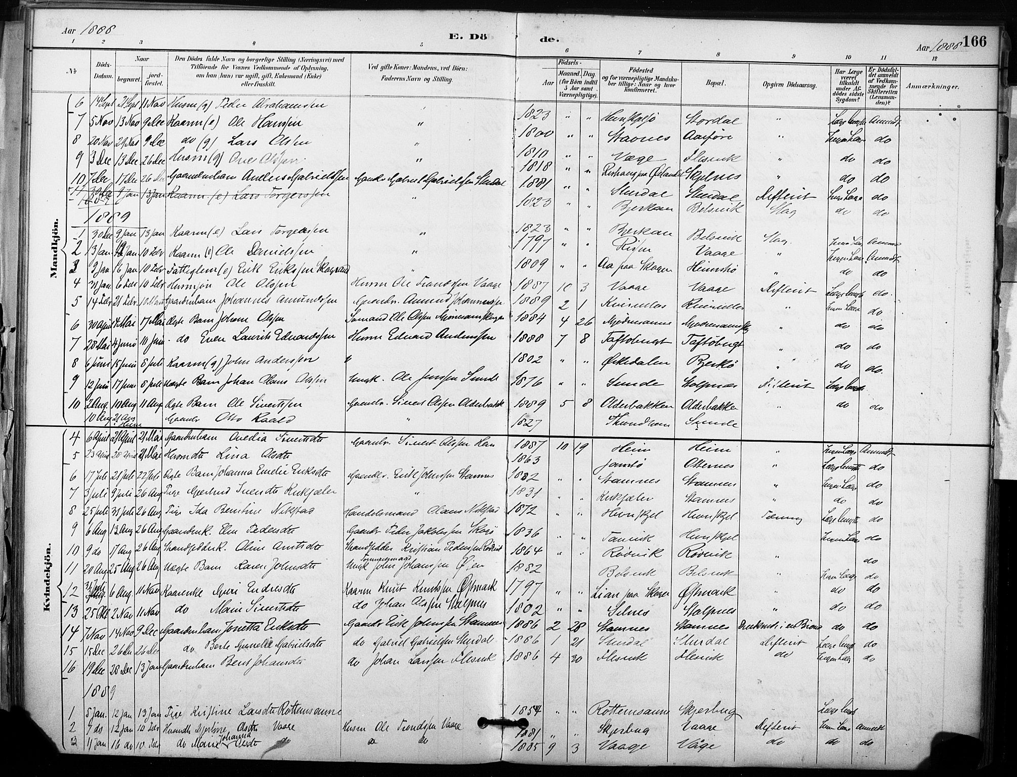 Ministerialprotokoller, klokkerbøker og fødselsregistre - Sør-Trøndelag, AV/SAT-A-1456/633/L0518: Ministerialbok nr. 633A01, 1884-1906, s. 166