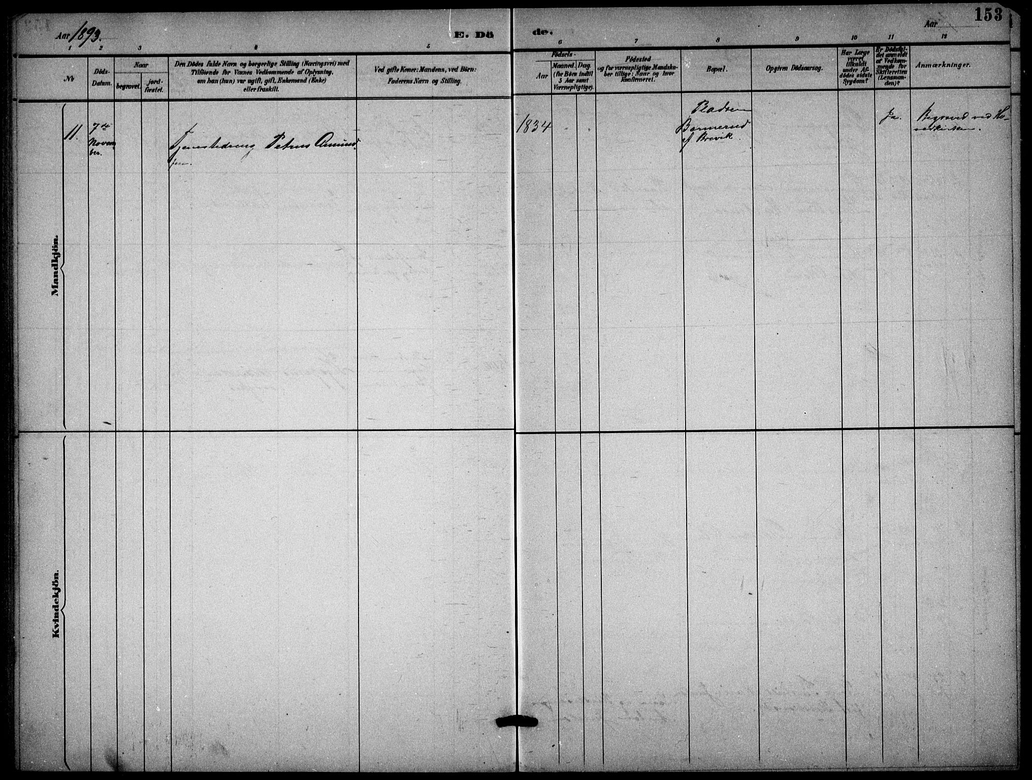 Enebakk prestekontor Kirkebøker, AV/SAO-A-10171c/G/Gb/L0002: Klokkerbok nr. II 2, 1891-1903, s. 153