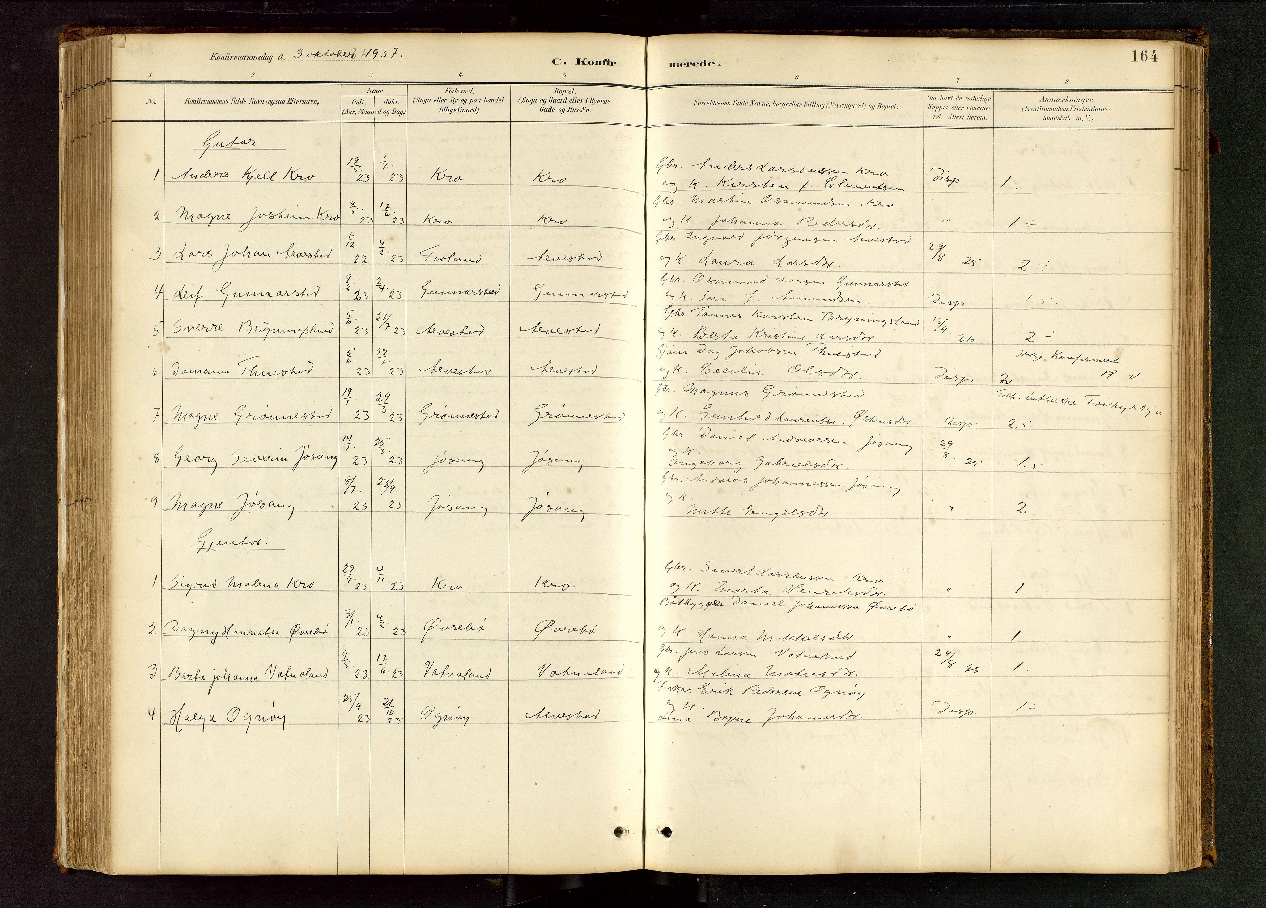 Tysvær sokneprestkontor, AV/SAST-A -101864/H/Ha/Hab/L0005: Klokkerbok nr. B 5, 1887-1947, s. 164