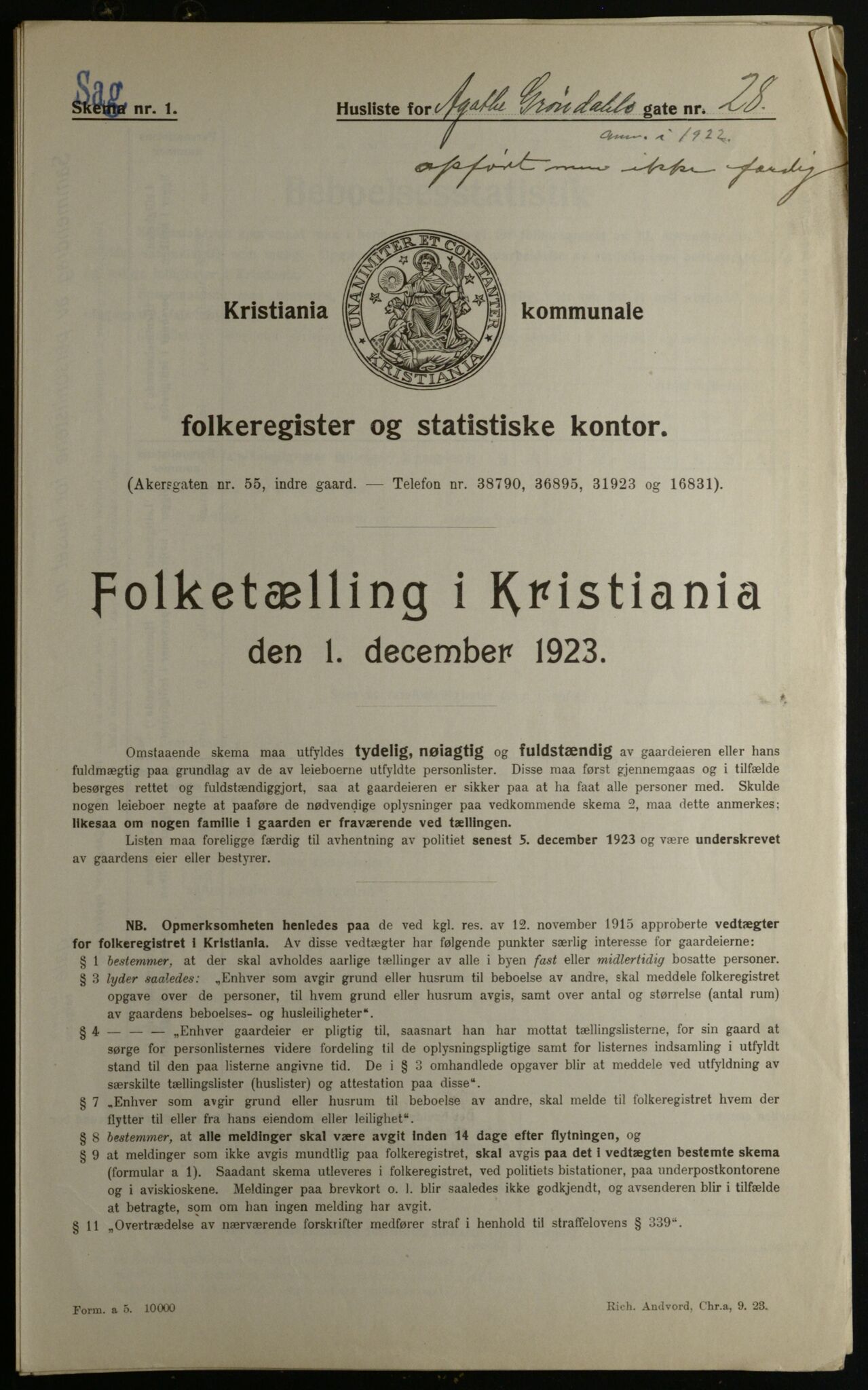 OBA, Kommunal folketelling 1.12.1923 for Kristiania, 1923, s. 353