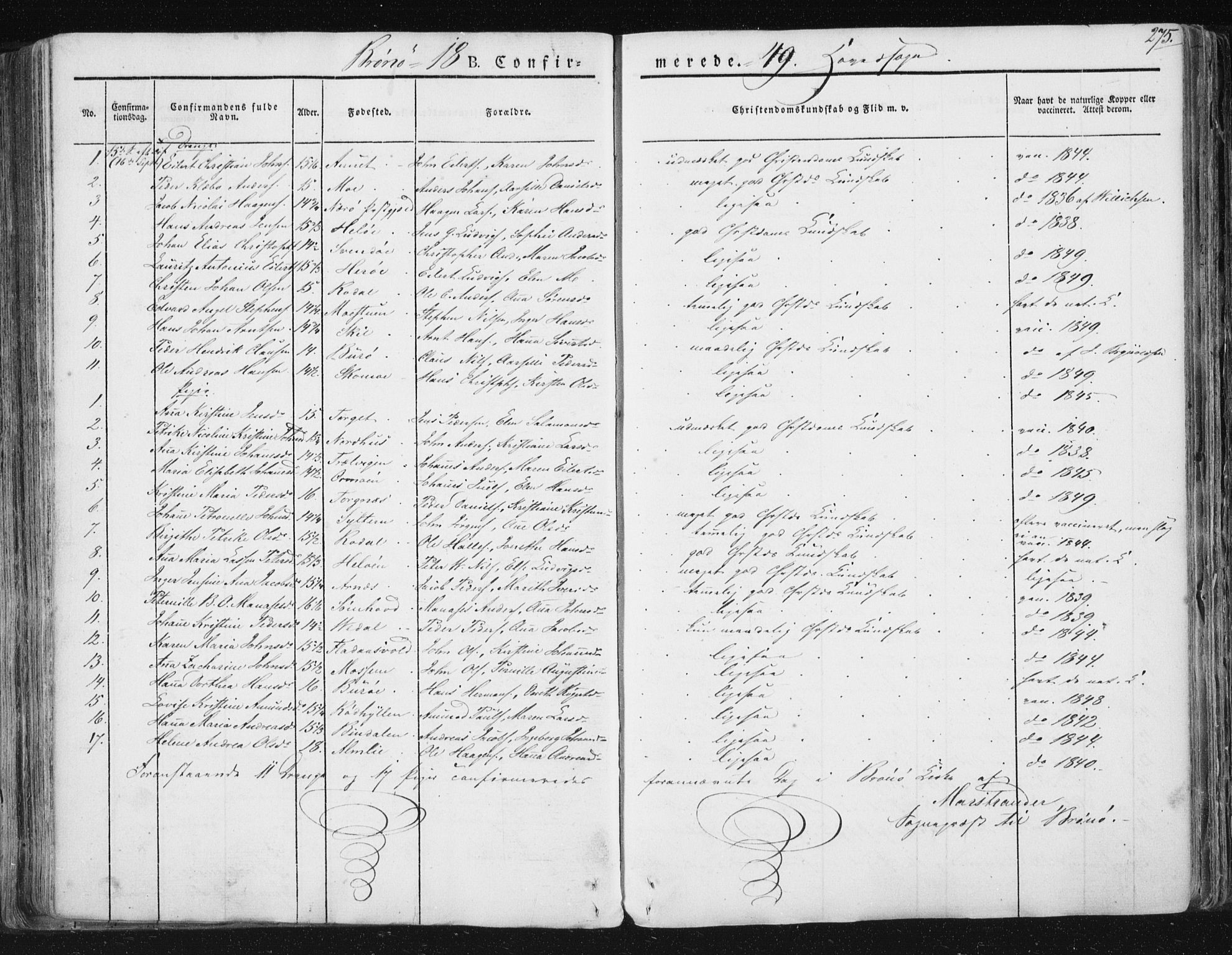Ministerialprotokoller, klokkerbøker og fødselsregistre - Nordland, AV/SAT-A-1459/813/L0198: Ministerialbok nr. 813A08, 1834-1874, s. 275