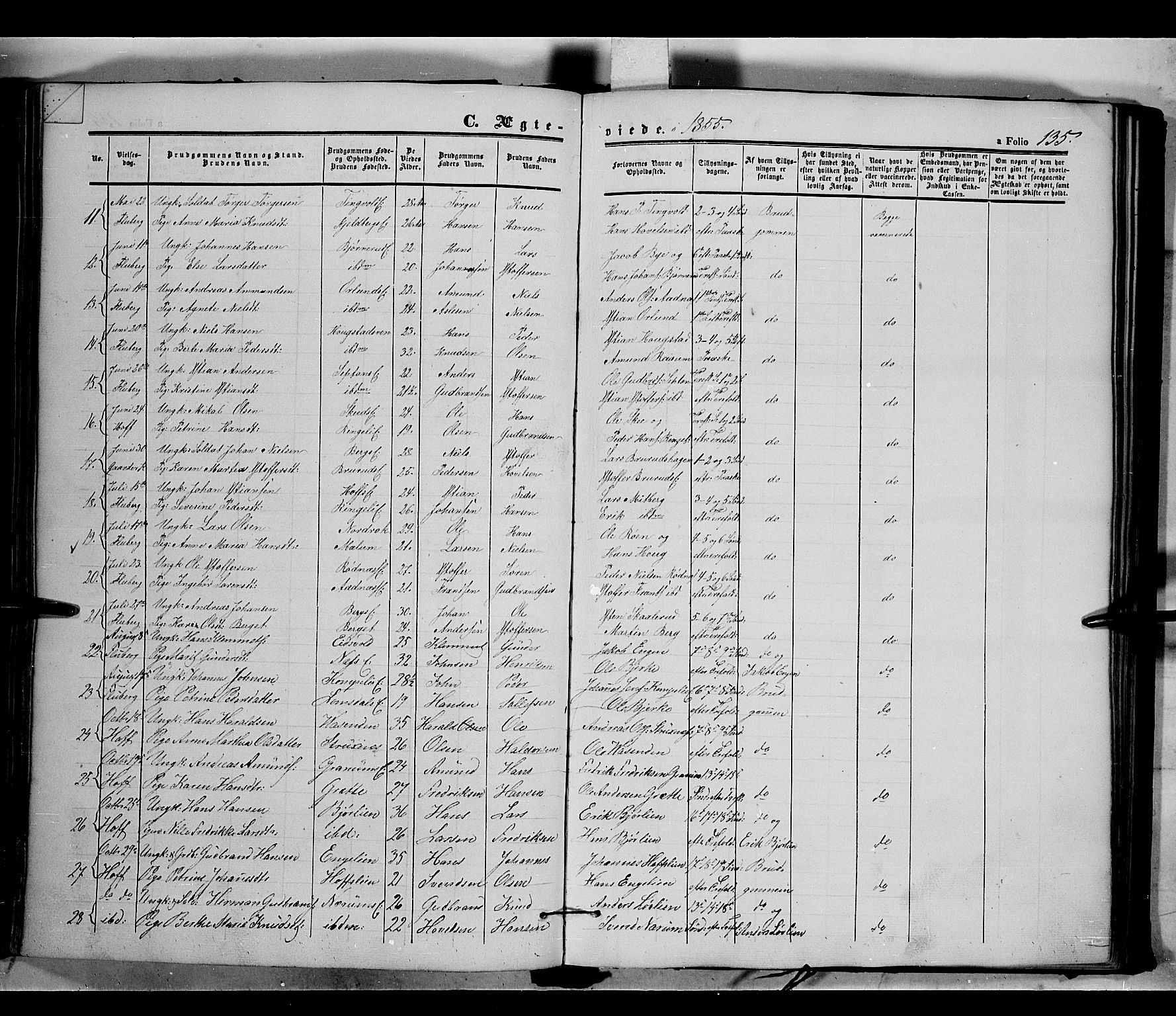 Land prestekontor, AV/SAH-PREST-120/H/Ha/Haa/L0009: Ministerialbok nr. 9, 1847-1859, s. 135