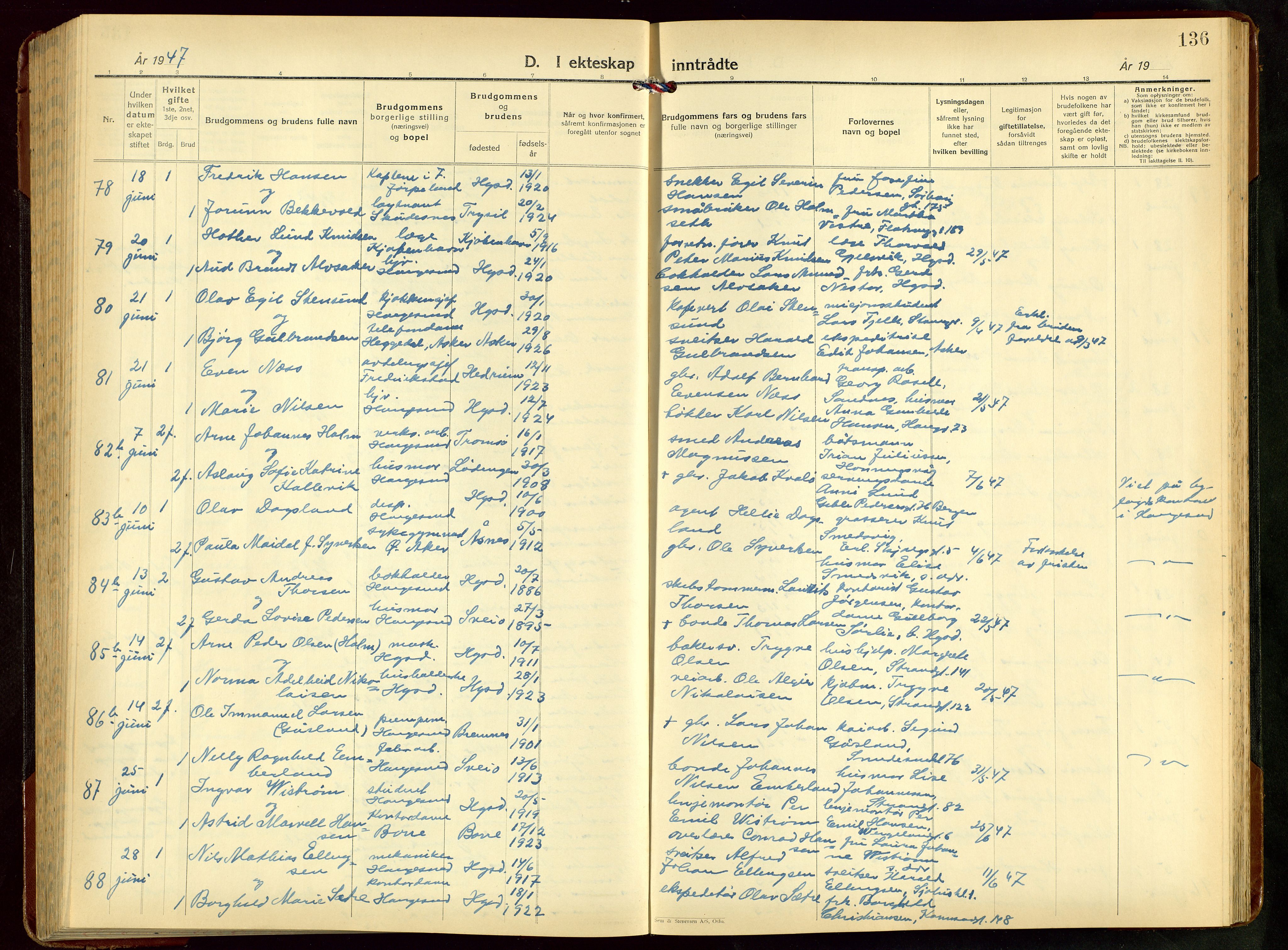Haugesund sokneprestkontor, AV/SAST-A -101863/H/Ha/Hab/L0014: Klokkerbok nr. B 14, 1940-1952, s. 136