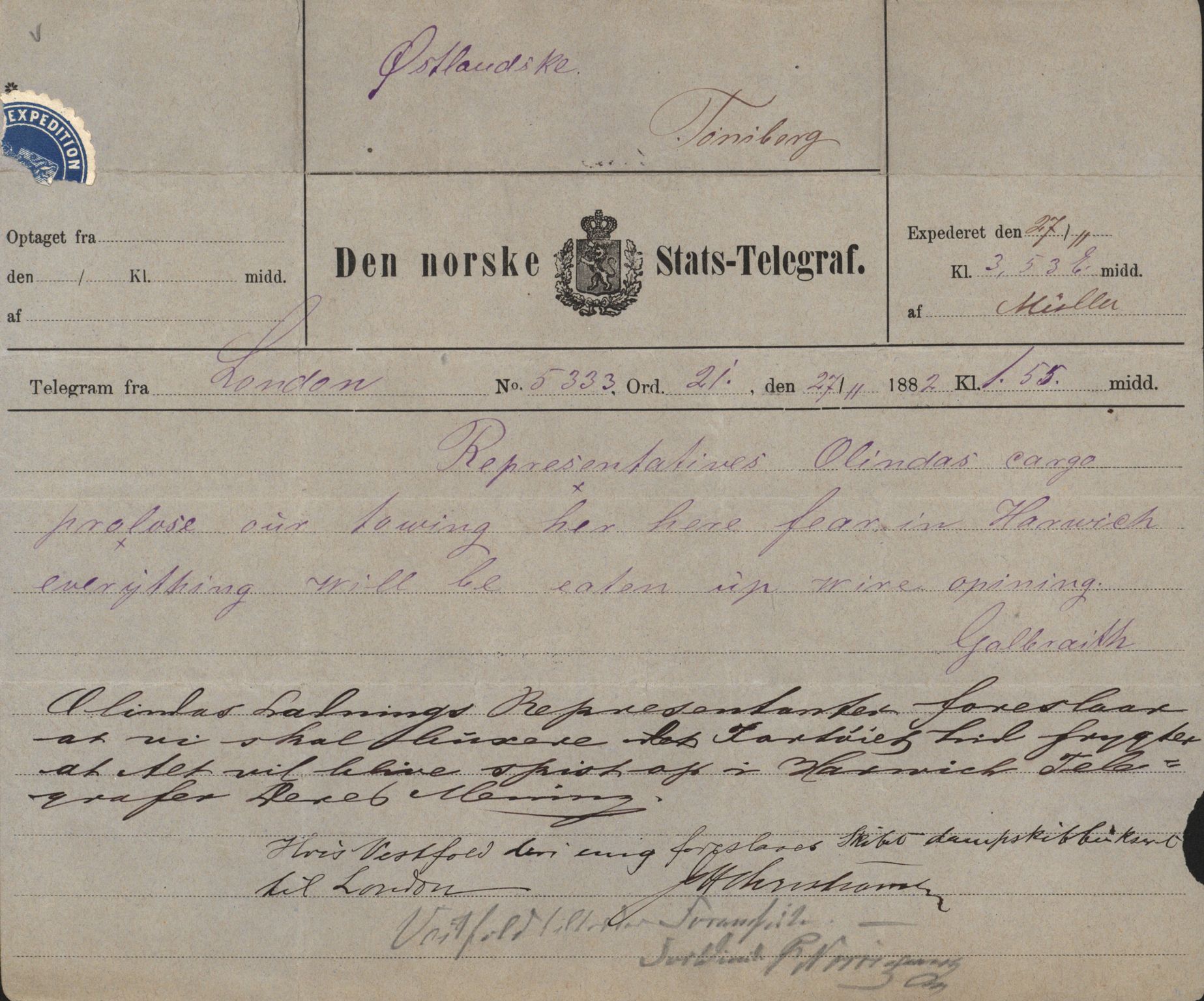 Pa 63 - Østlandske skibsassuranceforening, VEMU/A-1079/G/Ga/L0014/0009: Havaridokumenter / Peter, Olinda, Prinds Chr. August, Poseidon, 1882, s. 29