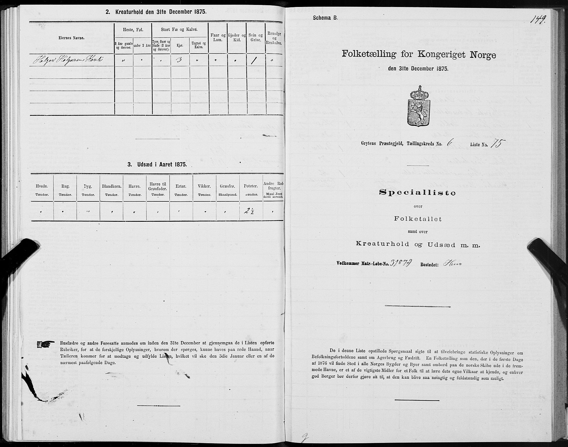 SAT, Folketelling 1875 for 1539P Grytten prestegjeld, 1875, s. 3149