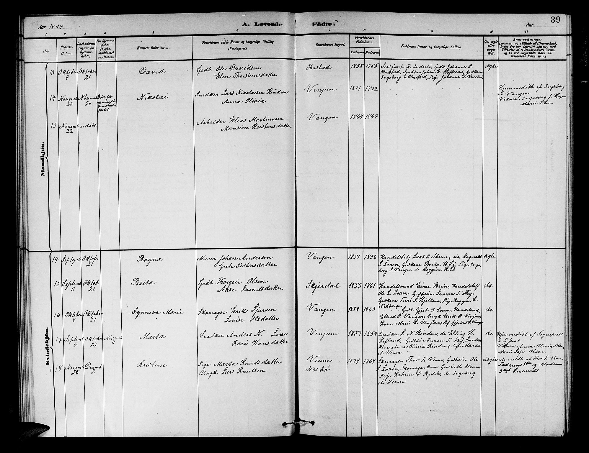 Aurland sokneprestembete, SAB/A-99937/H/Hb/Hba/L0002: Klokkerbok nr. A 2, 1880-1895, s. 39