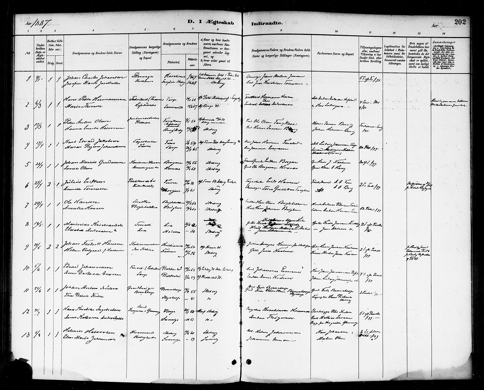 Skjeberg prestekontor Kirkebøker, SAO/A-10923/F/Fa/L0009: Ministerialbok nr. I 9, 1886-1897, s. 202