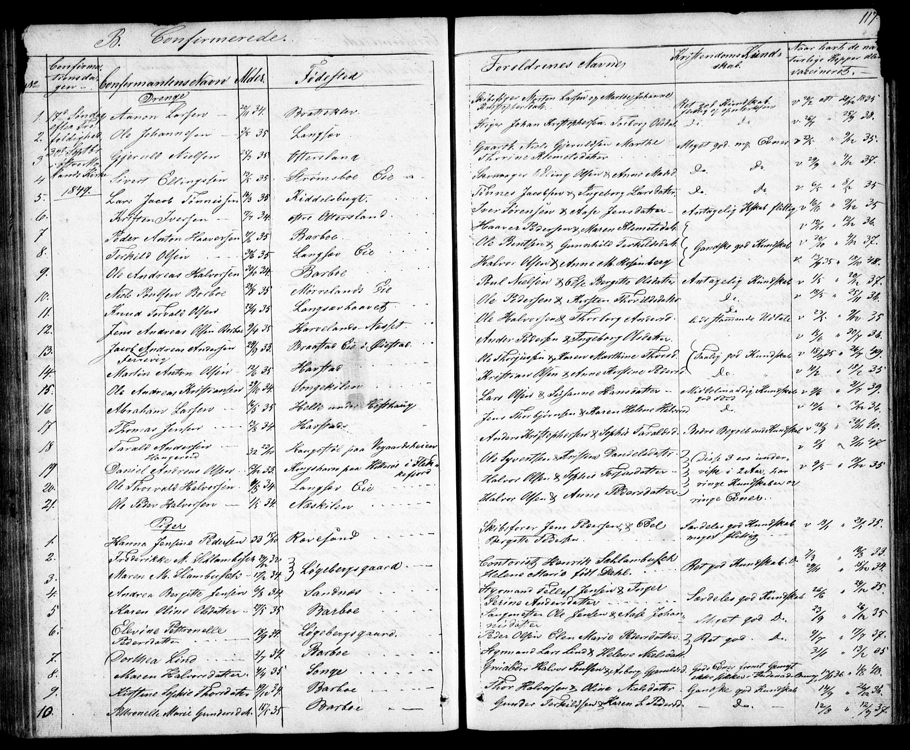 Tromøy sokneprestkontor, AV/SAK-1111-0041/F/Fb/L0001: Klokkerbok nr. B 1, 1843-1850, s. 117