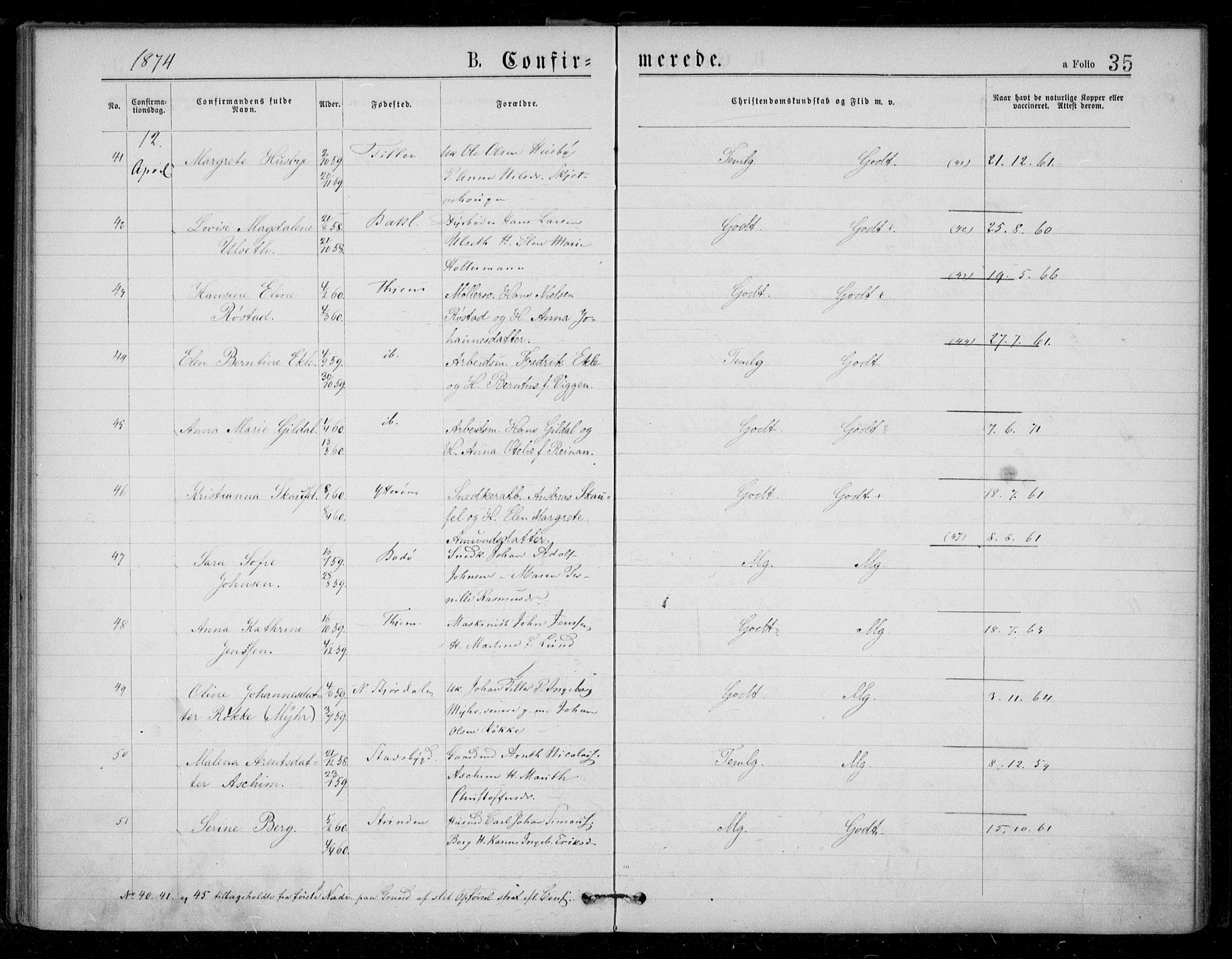Ministerialprotokoller, klokkerbøker og fødselsregistre - Sør-Trøndelag, AV/SAT-A-1456/602/L0121: Ministerialbok nr. 602A19, 1872-1879, s. 35