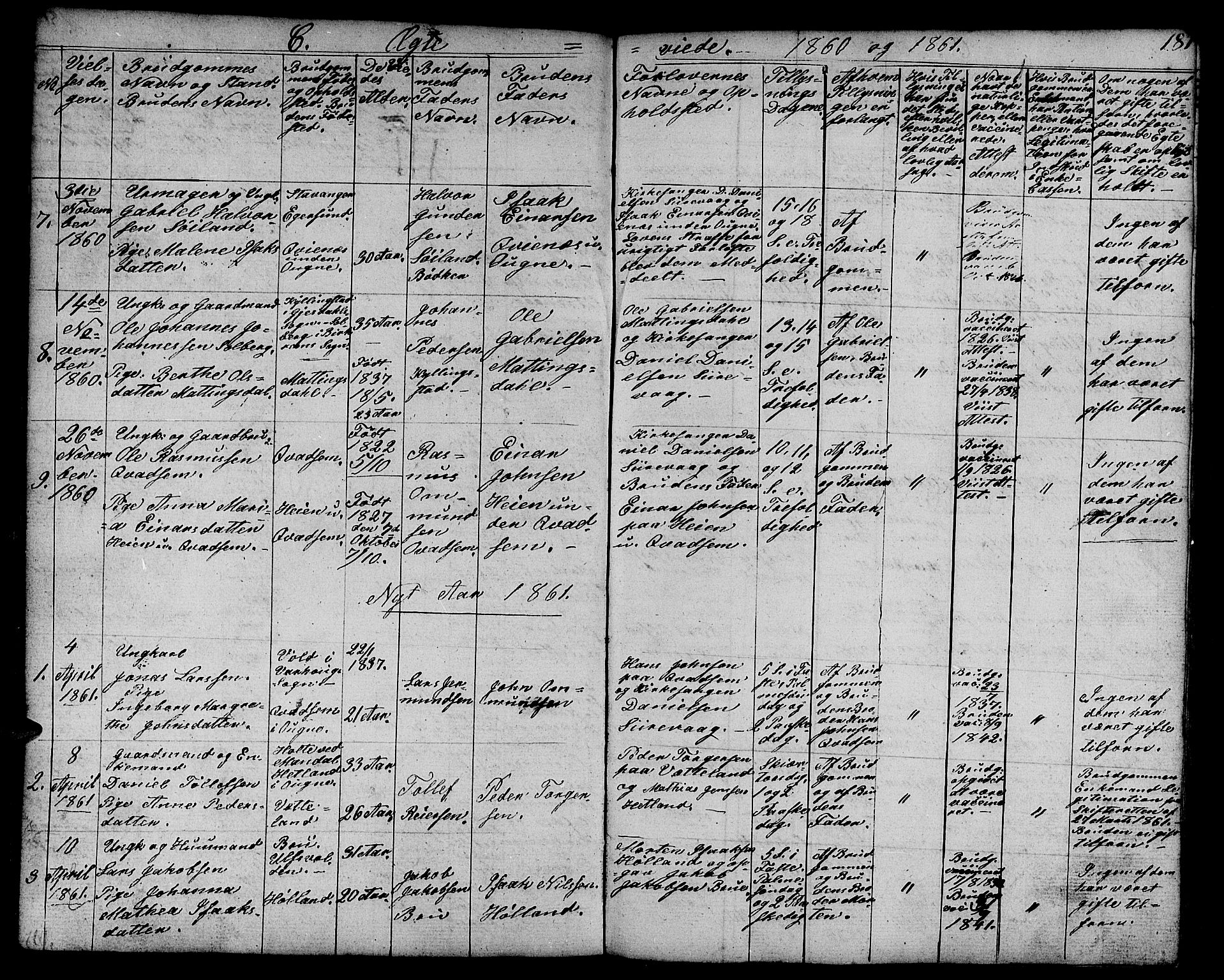 Eigersund sokneprestkontor, SAST/A-101807/S09/L0003: Klokkerbok nr. B 3, 1846-1875, s. 187