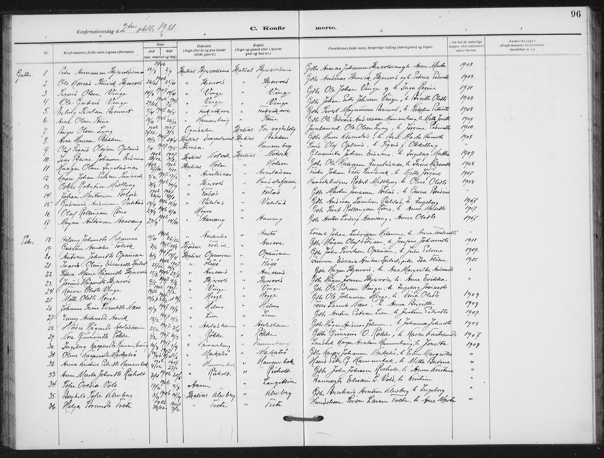 Ministerialprotokoller, klokkerbøker og fødselsregistre - Nord-Trøndelag, SAT/A-1458/712/L0102: Ministerialbok nr. 712A03, 1916-1929, s. 96