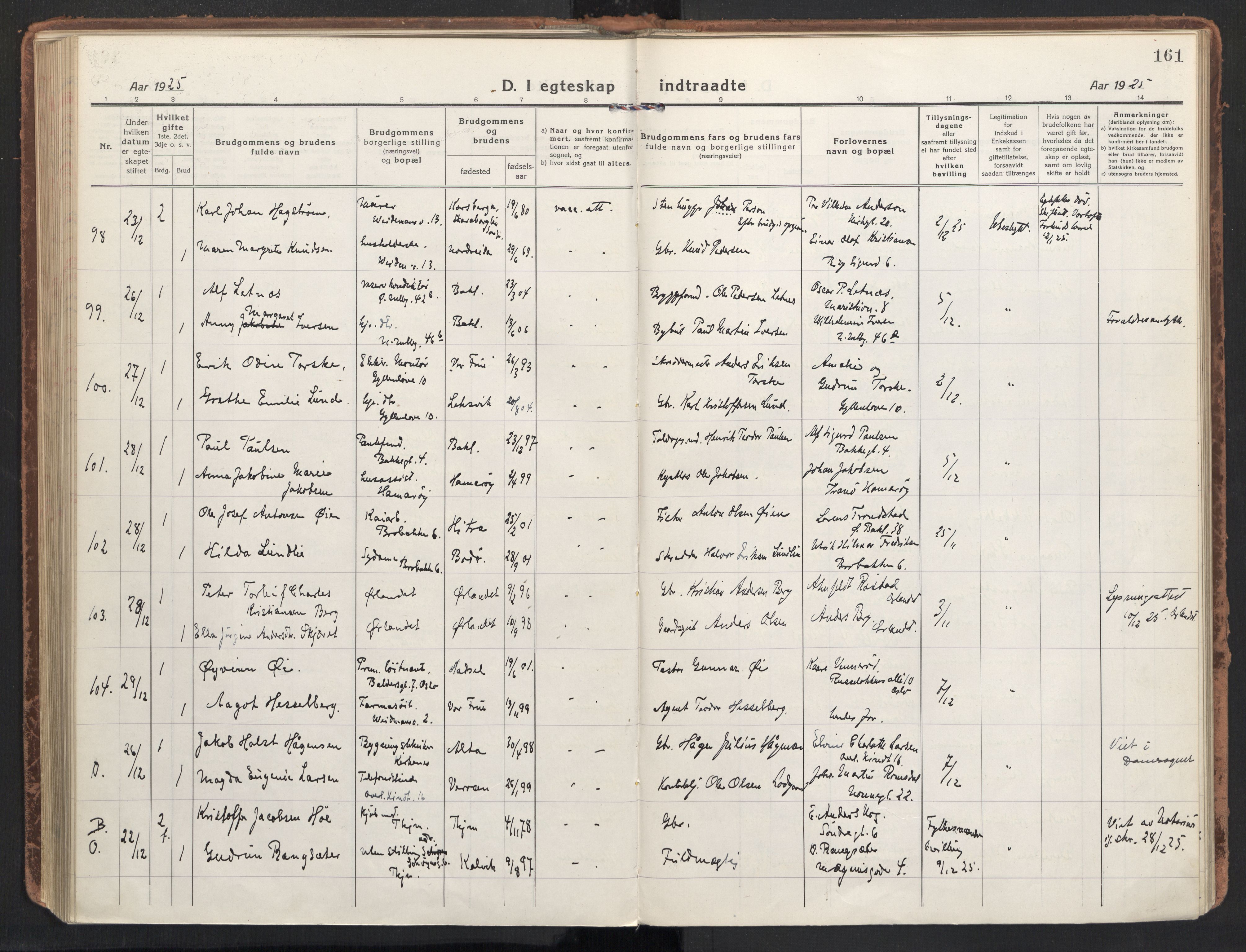 Ministerialprotokoller, klokkerbøker og fødselsregistre - Sør-Trøndelag, AV/SAT-A-1456/604/L0206: Ministerialbok nr. 604A26, 1917-1931, s. 161