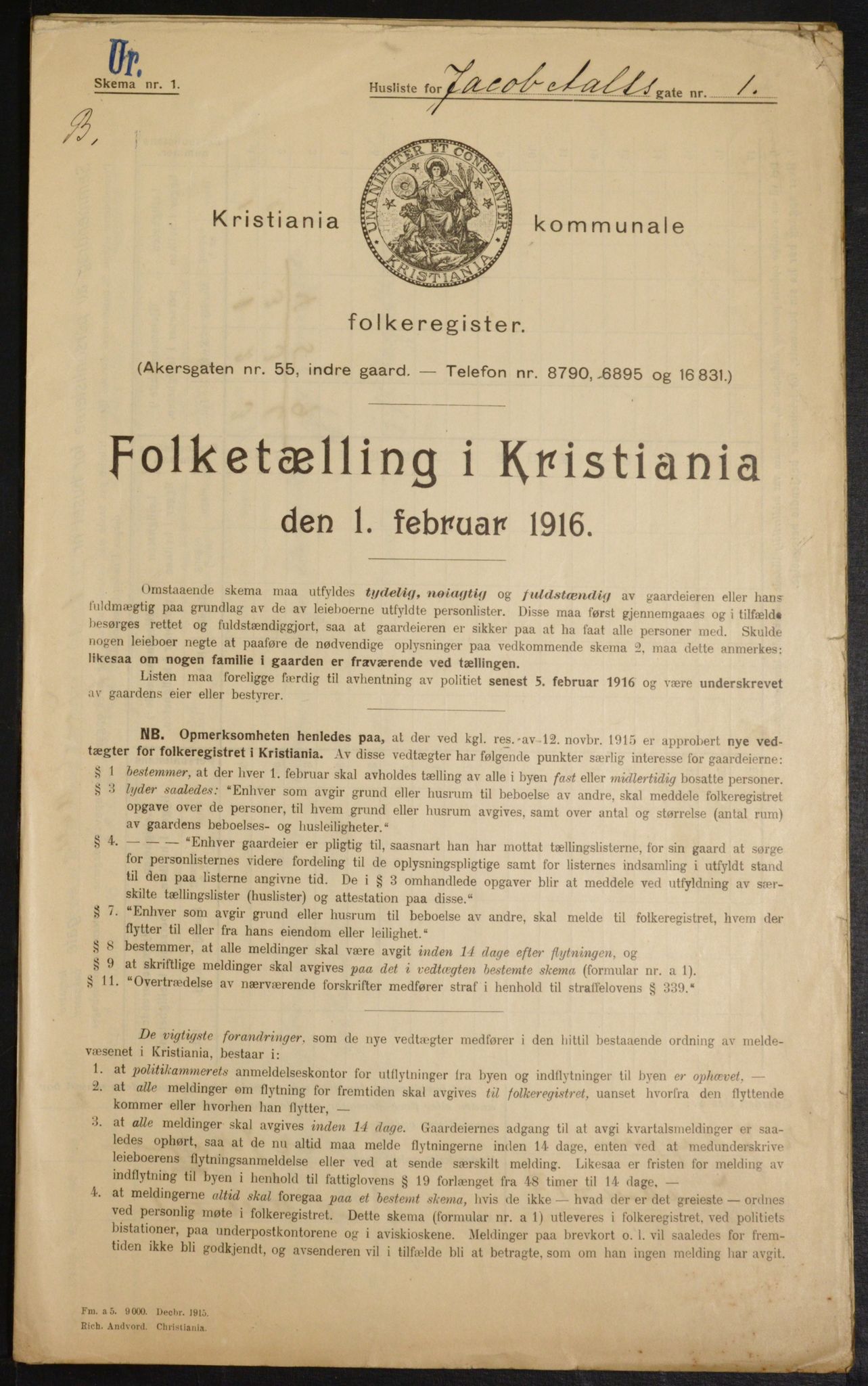 OBA, Kommunal folketelling 1.2.1916 for Kristiania, 1916, s. 45663