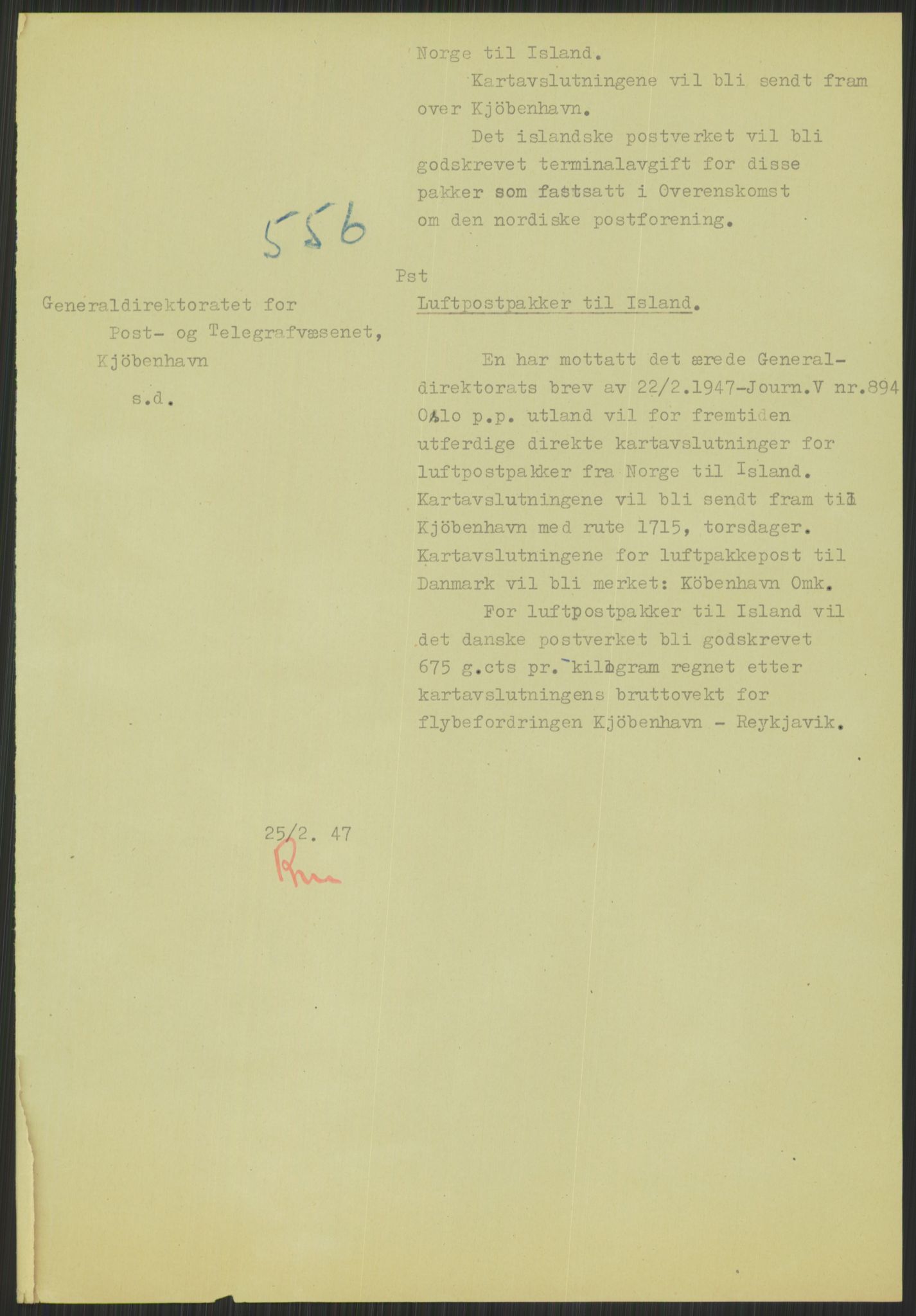 Postdirektoratet, Administrasjonsservice (TSA), AV/RA-S-4783/D/L0095/0002: De forskjellige tjenestegrener / Luftpakkepost, 1947-1965, s. 477