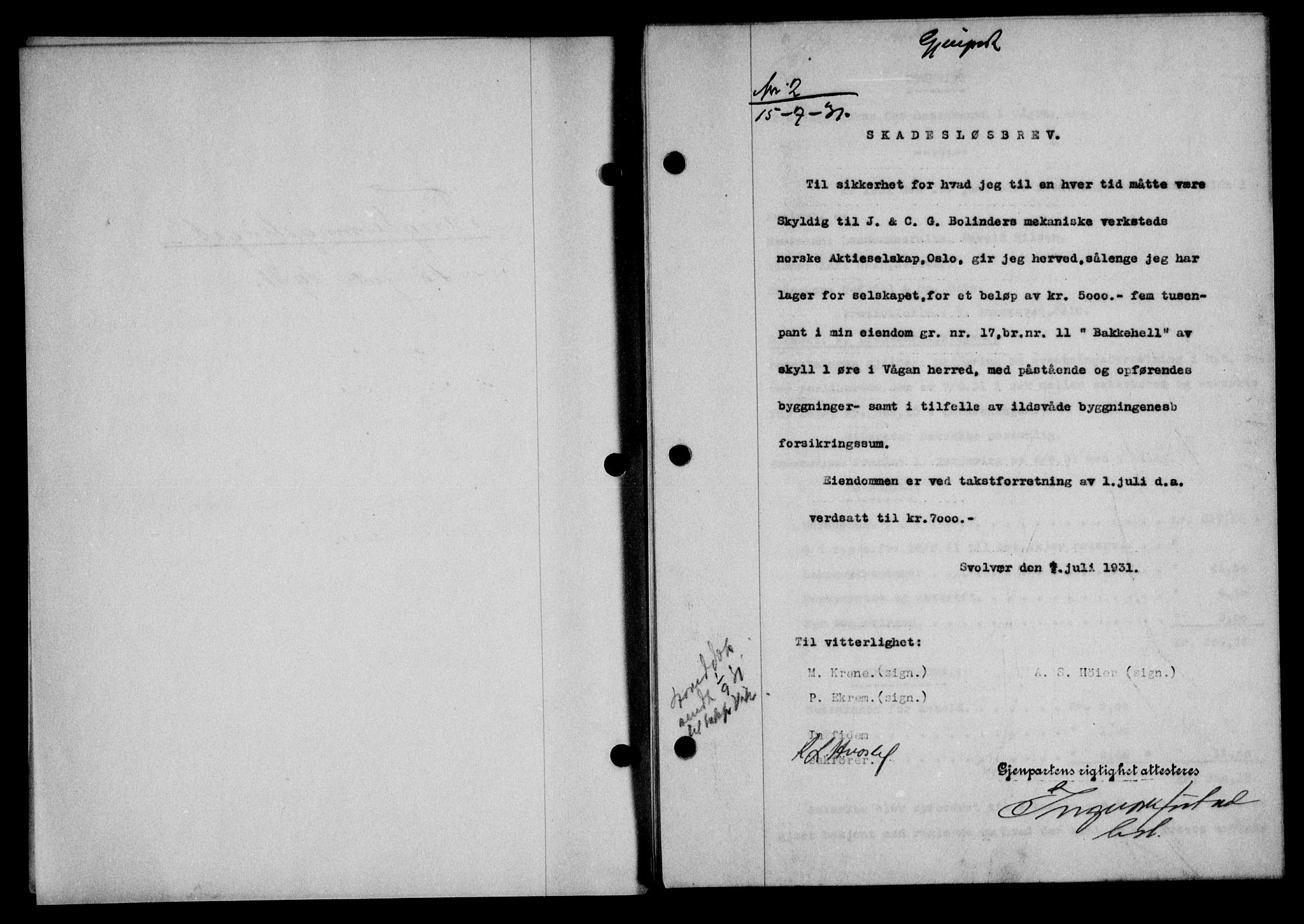 Lofoten sorenskriveri, SAT/A-0017/1/2/2C/L0024b: Pantebok nr. 24b, 1931-1931, Tingl.dato: 15.07.1931