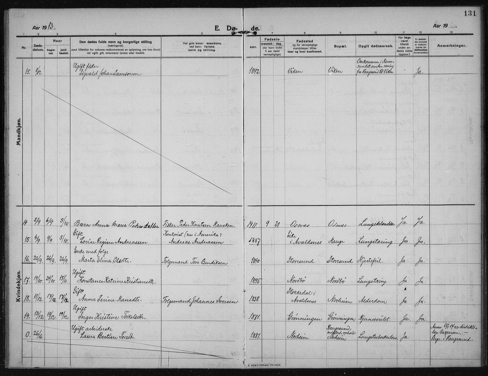 Torvastad sokneprestkontor, AV/SAST-A -101857/H/Ha/Haa/L0019: Ministerialbok nr. A 18, 1912-1920, s. 131