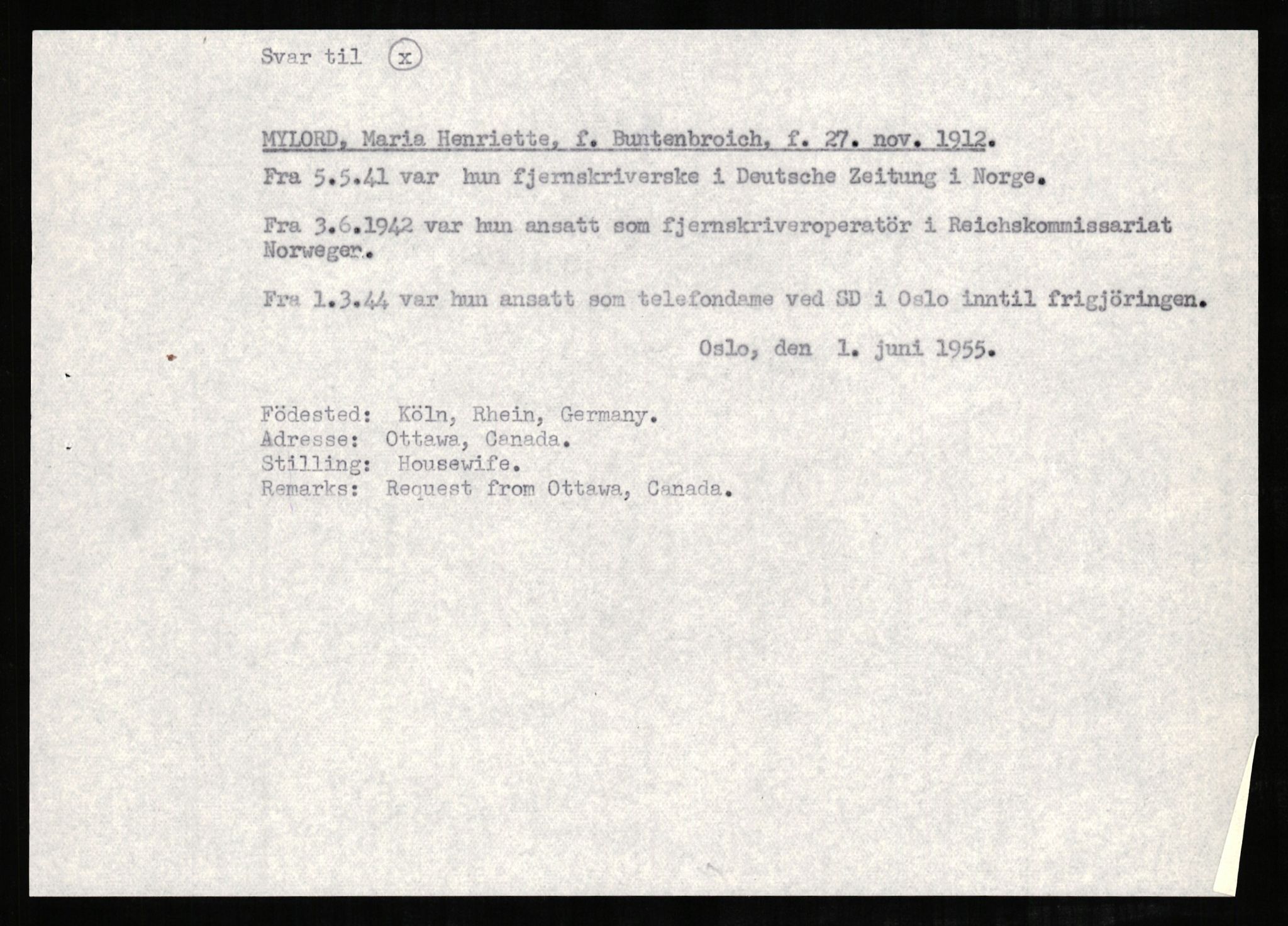 Forsvaret, Forsvarets overkommando II, AV/RA-RAFA-3915/D/Db/L0004: CI Questionaires. Tyske okkupasjonsstyrker i Norge. Tyskere., 1945-1946, s. 495