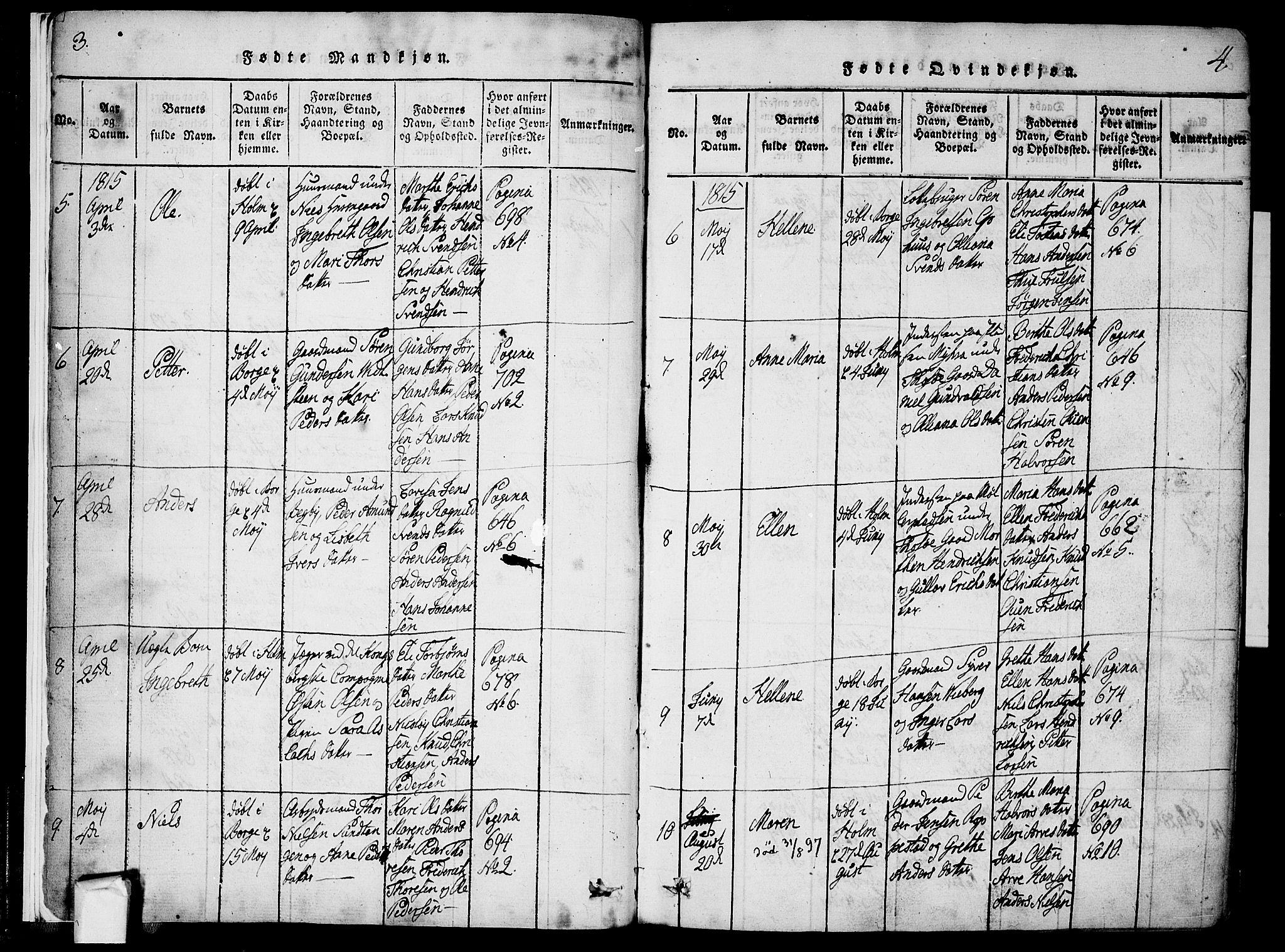 Borge prestekontor Kirkebøker, SAO/A-10903/F/Fa/L0003: Ministerialbok nr. I 3, 1815-1836, s. 3-4
