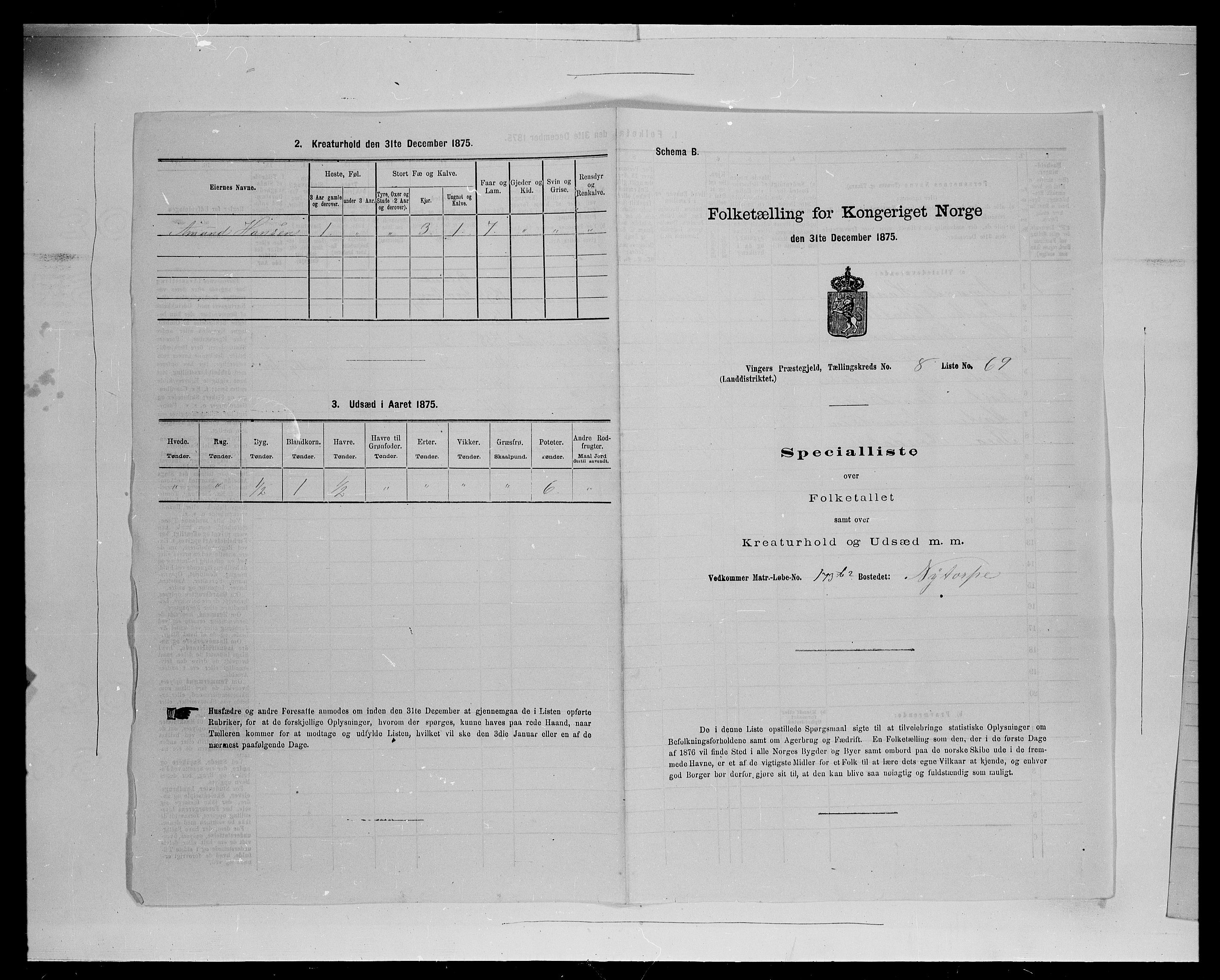 SAH, Folketelling 1875 for 0421L Vinger prestegjeld, Vinger sokn og Austmarka sokn, 1875, s. 1376