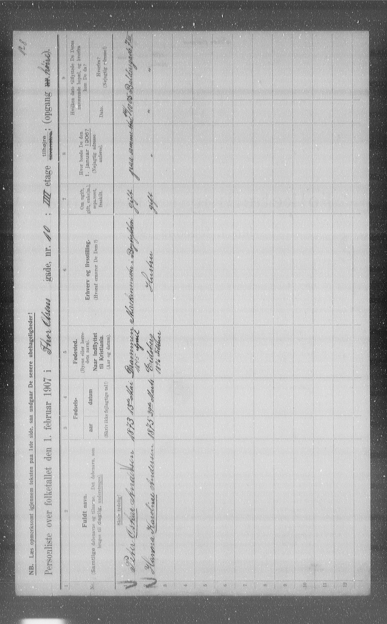 OBA, Kommunal folketelling 1.2.1907 for Kristiania kjøpstad, 1907, s. 55677